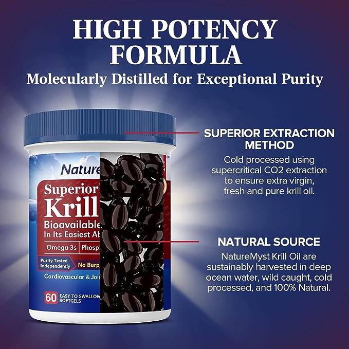 NatureMyst Krill Oil, Professional Grade 60 Liquid Softgels, Non-GMO, Gluten Free, Made in The USA