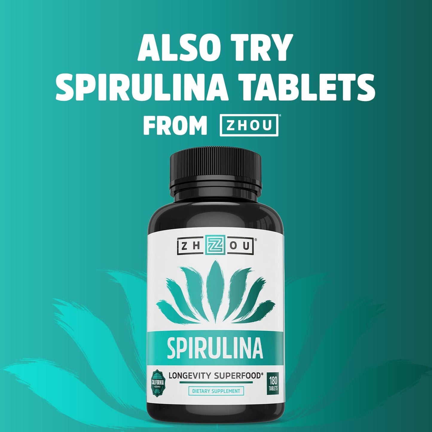 Zhou Spirulina Powder - Blue Green Spirulina Superfood for Women & Men with Vegan Protein, Chlorophyll & Phycocyanin for Smooth Energy & Longevity, Drink Mix for Smoothies - 6 oz Jar (48 Servings)