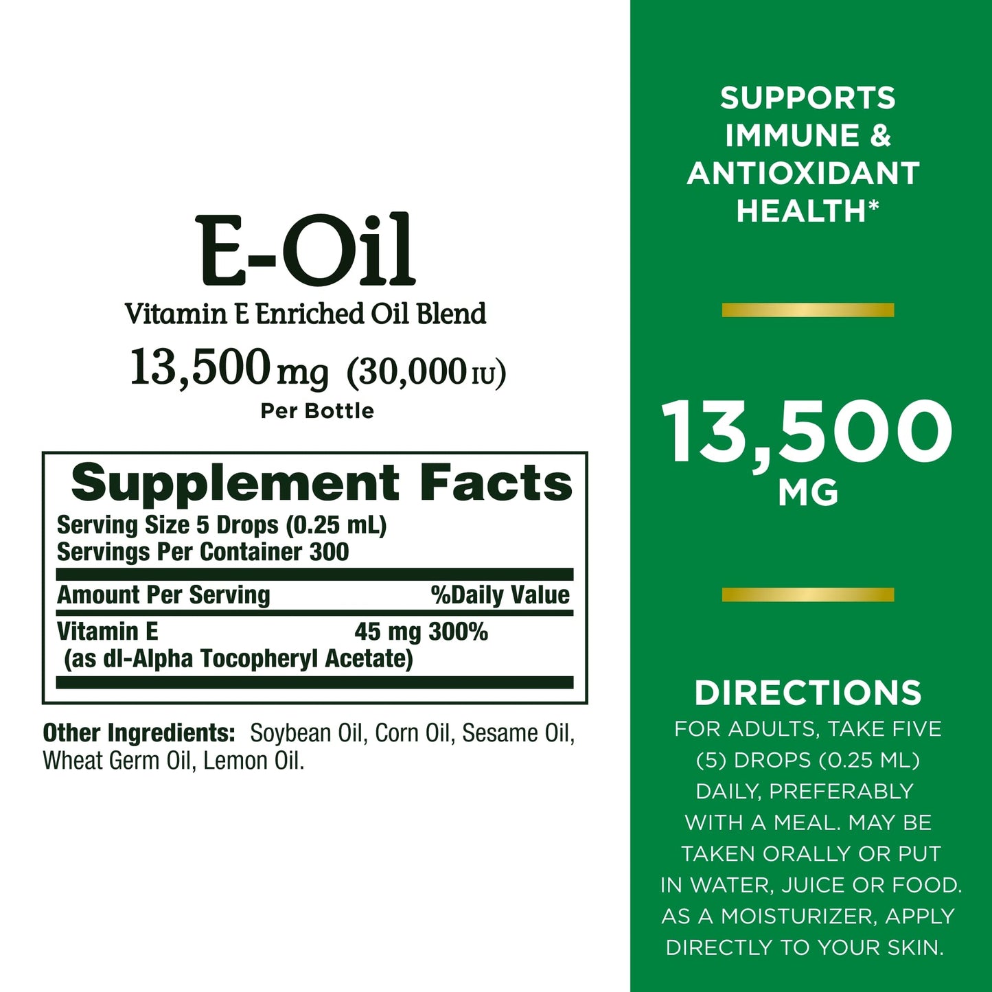 Nature's Bounty Vitamin E Oil, Supports Immune & Antioxidant, 30,000IU Vitamin E, Topical or Oral, 2.5 Oz