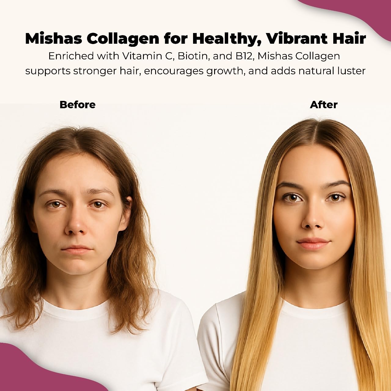 Mishas Nutraceuticals Multi Collagen Pills, Biotin, Keratin & Hyaluronic Acid, Hair Growth, Skin, Nails & DHT Blocking, Saw Palmetto, Vitamin E, Folic Acid, Pumpkin Seed, MSM - 60 Vegan Capsules