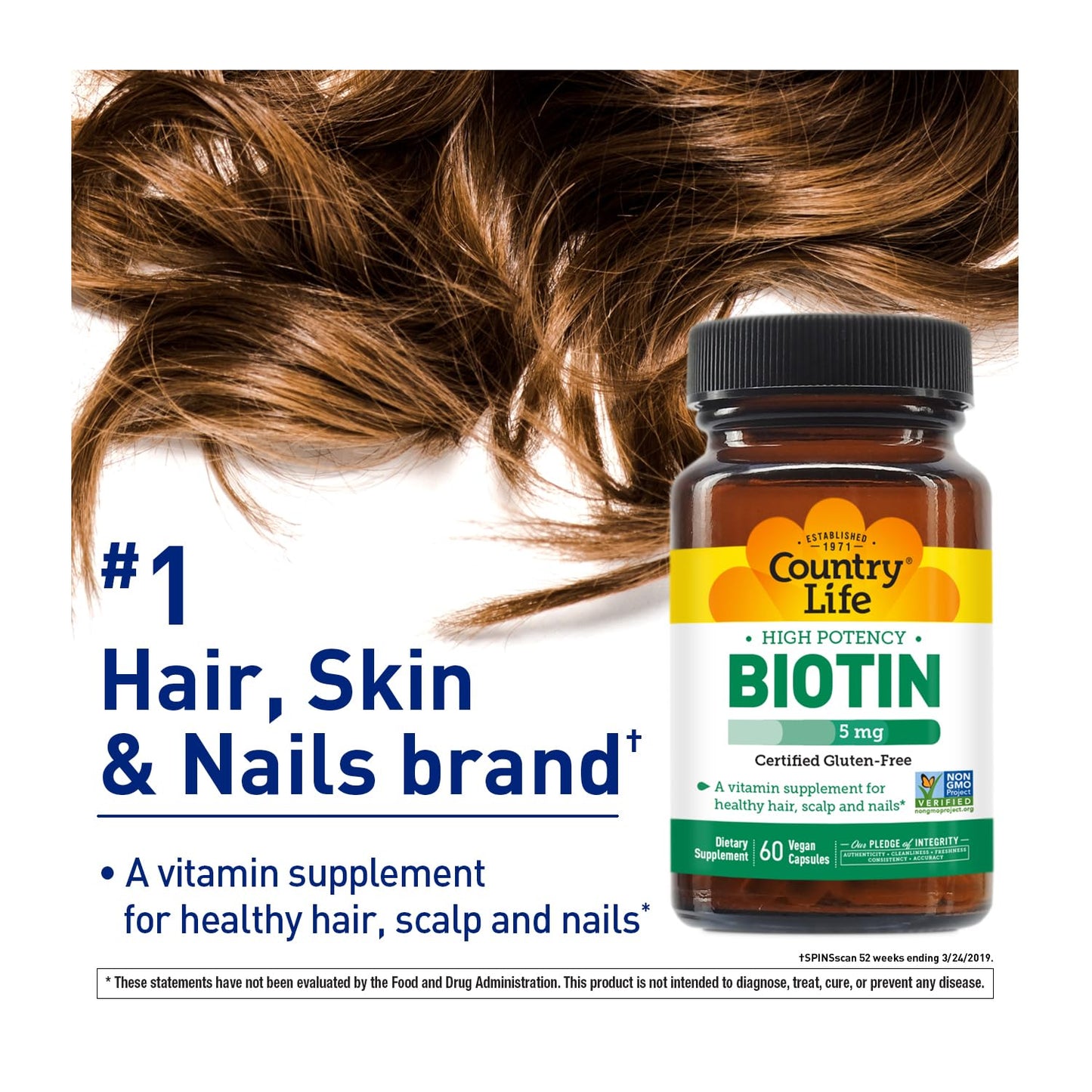 Country Life - Biotin High Potency, 5 mg - 60 Vegan Capsules