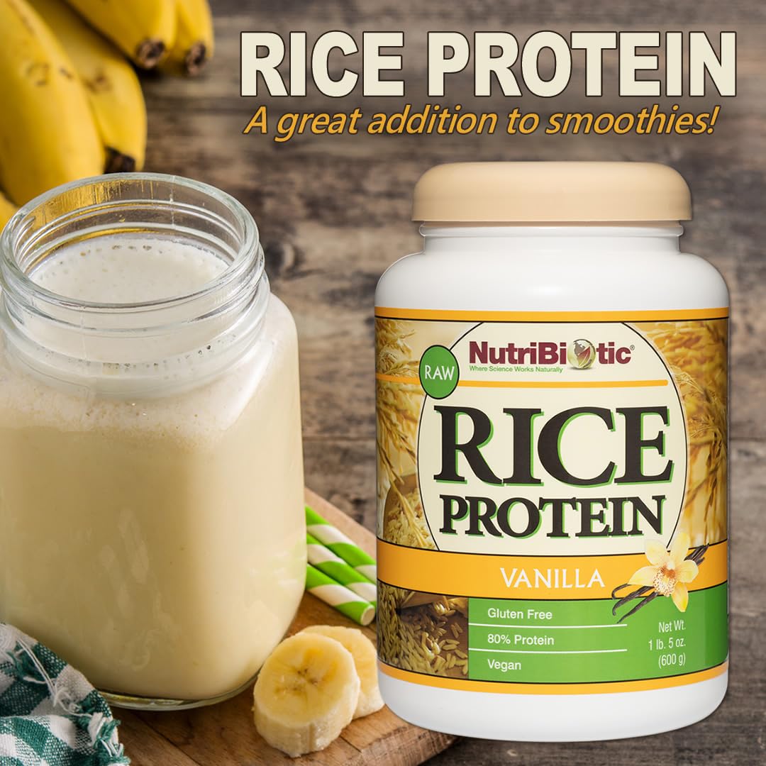 NutriBiotic – Vanilla Rice Protein, 1 Lb 5 Oz (600g) | Low Carb, Keto-Friendly, Vegan, Raw Protein Powder | Grown & Processed Without Chemicals, GMOs or Gluten | Easy to Digest & Nutrient-Rich