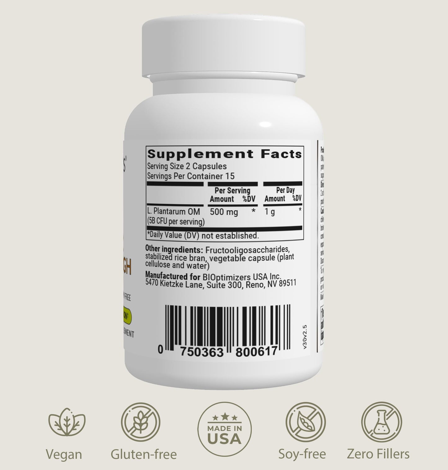BiOptimizers Probiotic Breakthrough – Lactobacillus Plantarum OM Probiotics & Prebiotics Health Supplement for Gut, Digestive & Immune Support Probiotics for Women Men Elderly– 30 Vegan Capsules