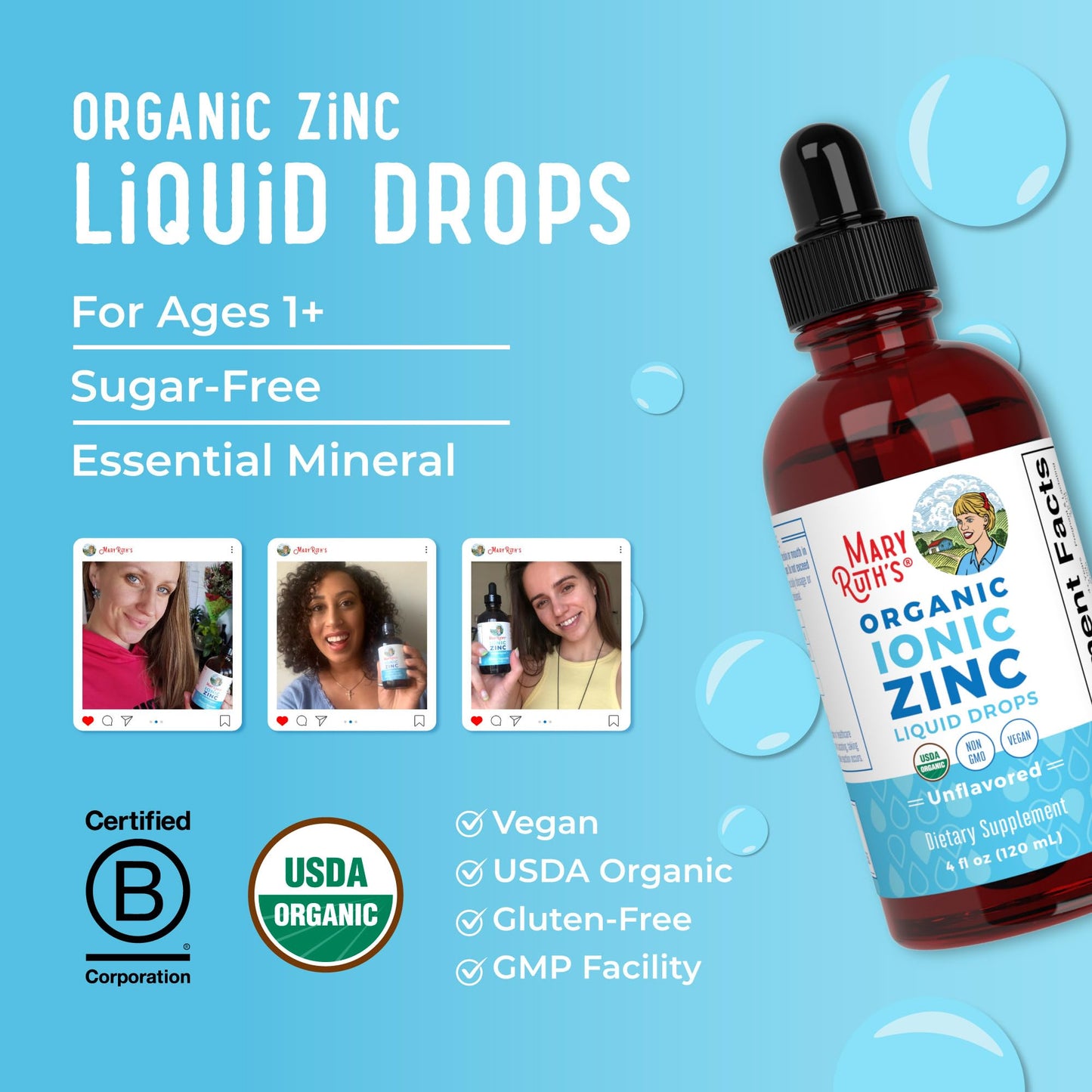 MaryRuth Organics Zinc Supplements for Immune Support | Ionic Zinc for Kids & Adults | Liquid Zinc Supplement | 40 Day Supply | Skin Care Supplement | Vegan | Gluten Free | Glycerin Based | 4 oz