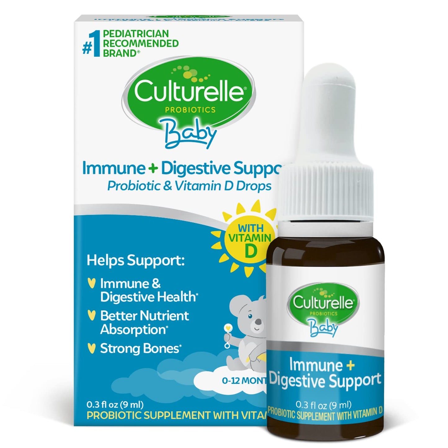 Pre-Order | Arrives in 5–10 Days – Culturelle Immune Defense Probiotic with Vitamin C, Vitamin D and Zinc + Elderberry & Baby Immune & Digestive Support Probiotic + Vitamin D Drops, Helps Support Immune