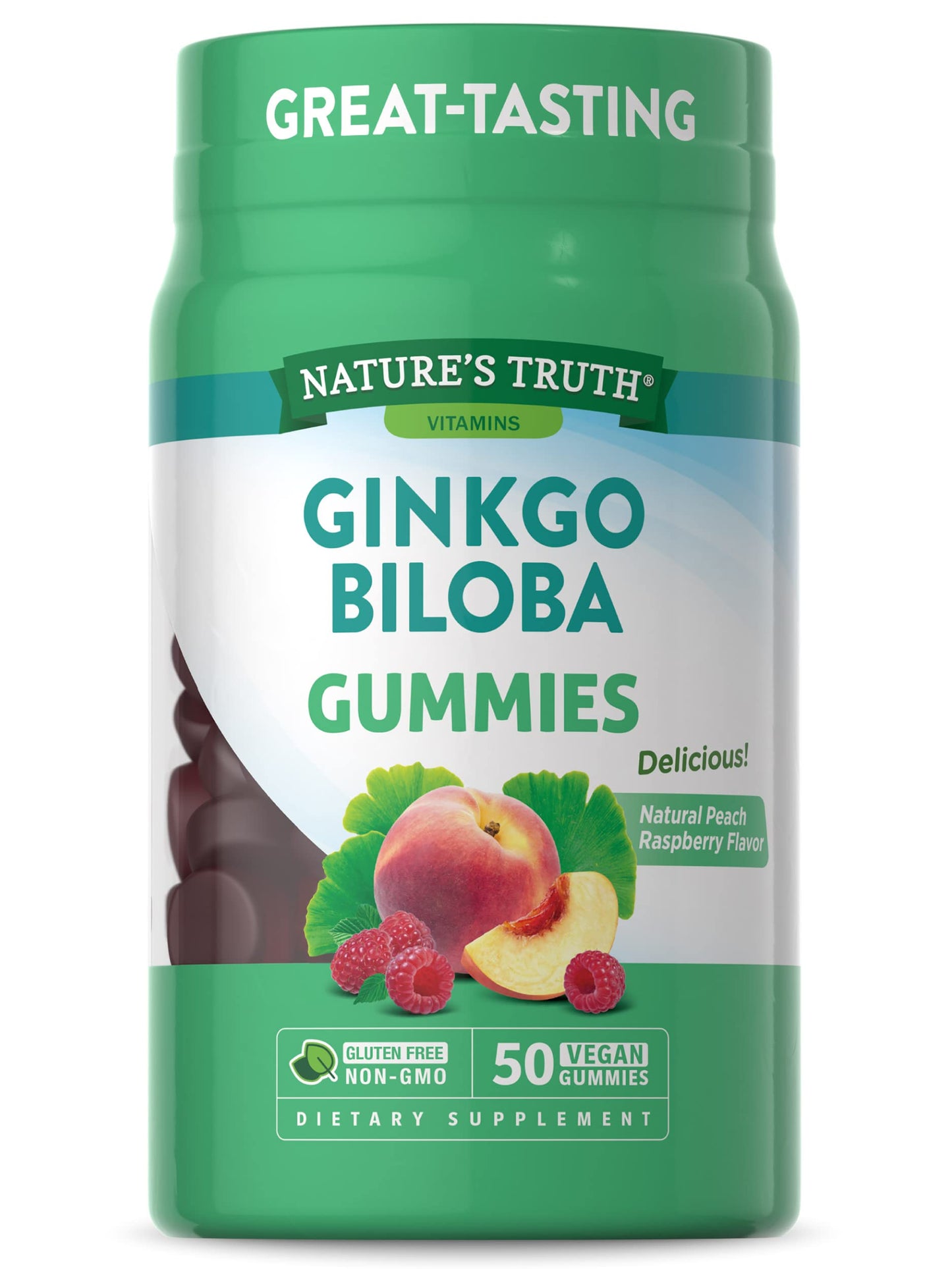 Nature's Truth Ginkgo Biloba Gummies | 100mg | 50 Count | Peach Raspberry Flavor | Vegan, Non-GMO & Gluten Free Extract Supplement