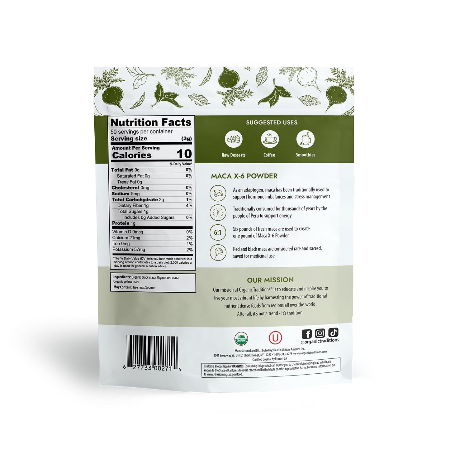 Organic Traditions Maca X-6 Black and Red Powder, Organic Maca Root Powder Organic Maca Powder, Energizing Superfood for Men and for Women, 150g/5.3oz
