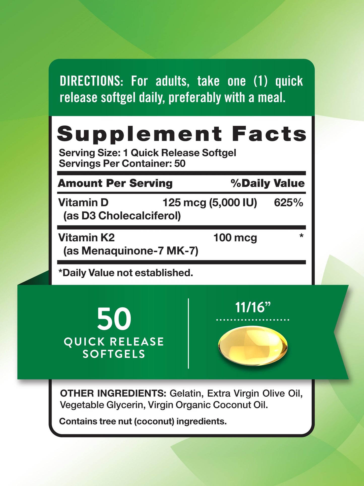 Nature's Truth Vitamin K2 MK7 Complex | 100 mcg | 50 Softgels | with D3 | Non-GMO & Gluten Free Supplement