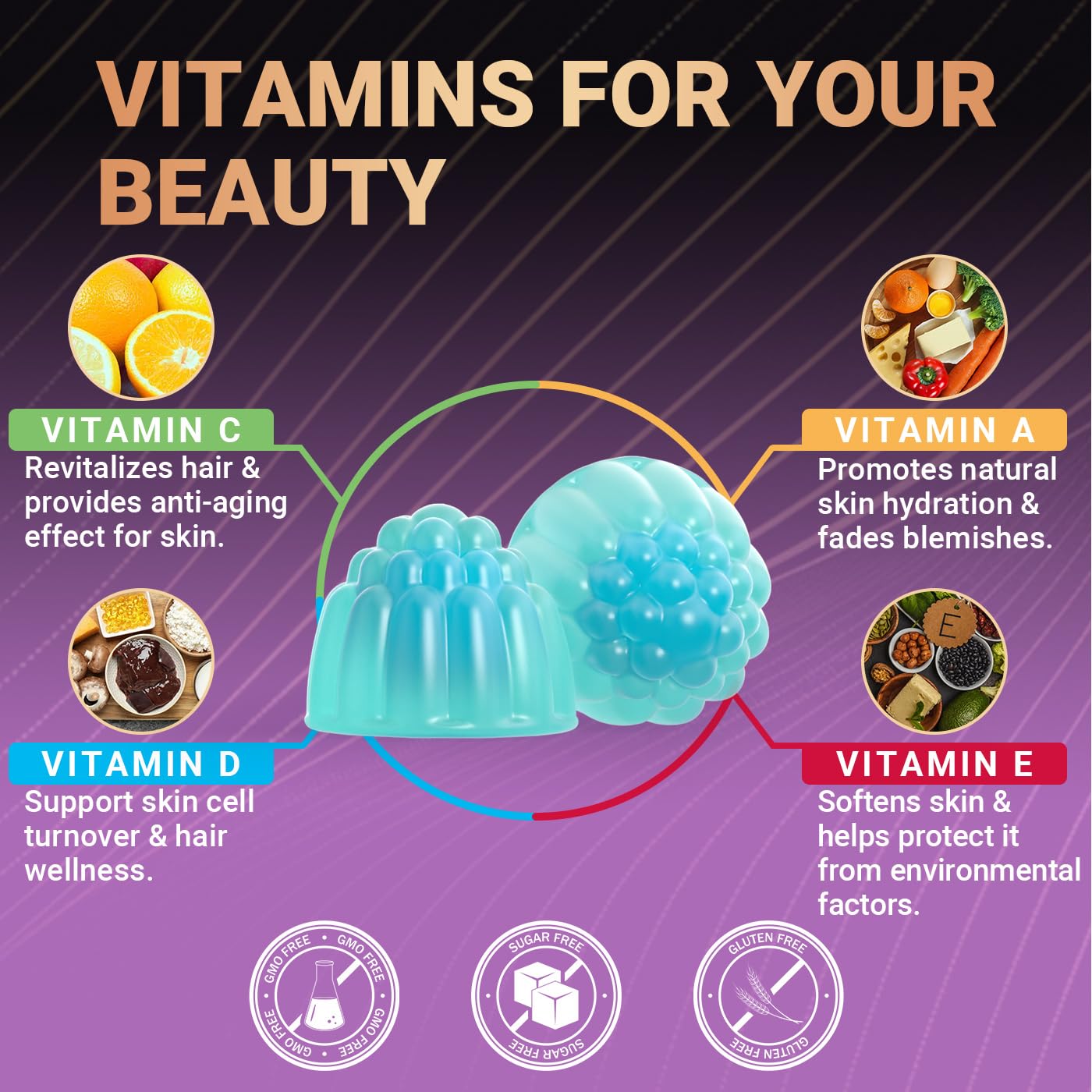 Sugar Free Biotin Gummies, Biotin Collagen Gummy with Keratin for Hair Skin Nails, Biotin Supplement for Women & Men