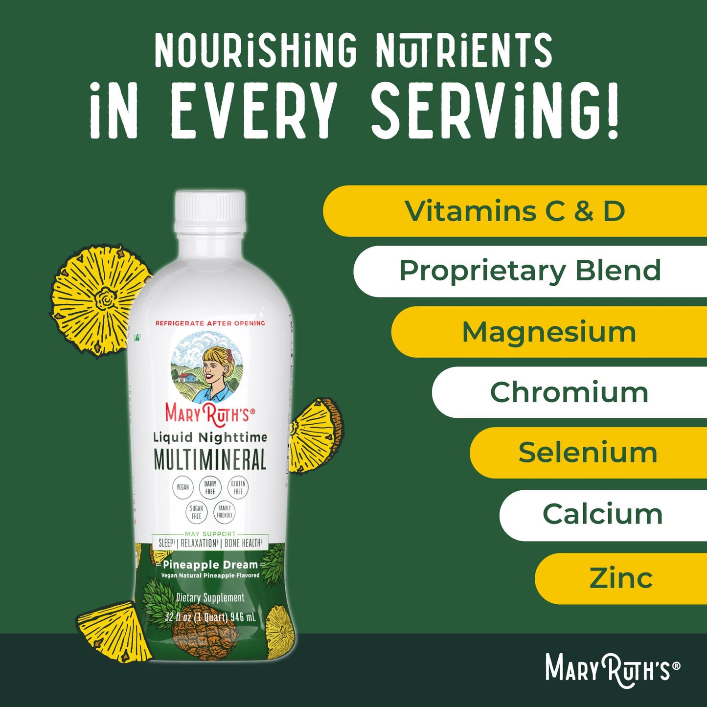 MaryRuth's Multivitamin Gummies for Women (Cherry & Raspberry) & Liquid Nighttime Multimineral (Pineapple) | Clean Label Project Verified® | Vegan | Beauty, Bedtime Routine, & Overall Health