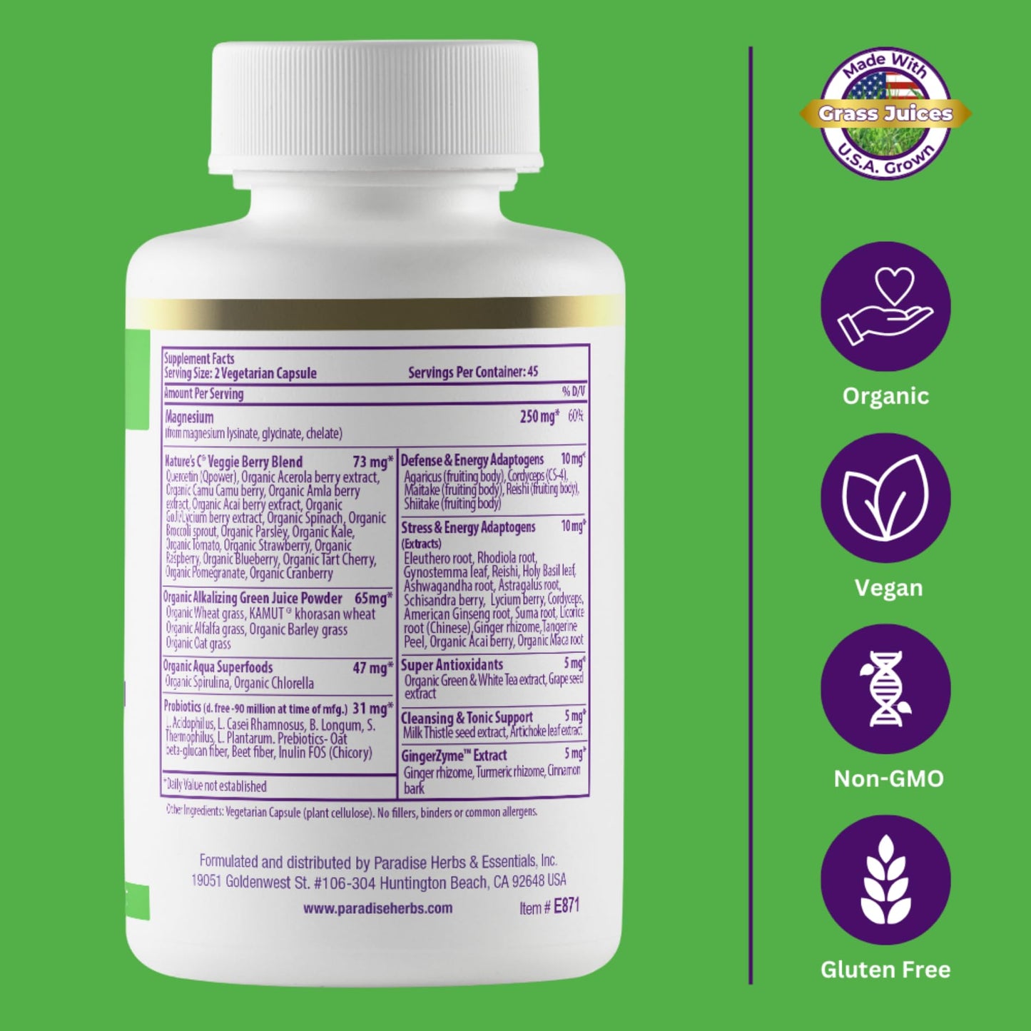 Pre-Order | Arrives in 5–10 Days – Paradise Herbs Earth's Blend Magnesium Supplement, Support Stress Relief, Sleep, Heart Health, Nerves, Muscles, Vegan, Non-GMO, Gluten Free, 90 Vegetarian Capsules