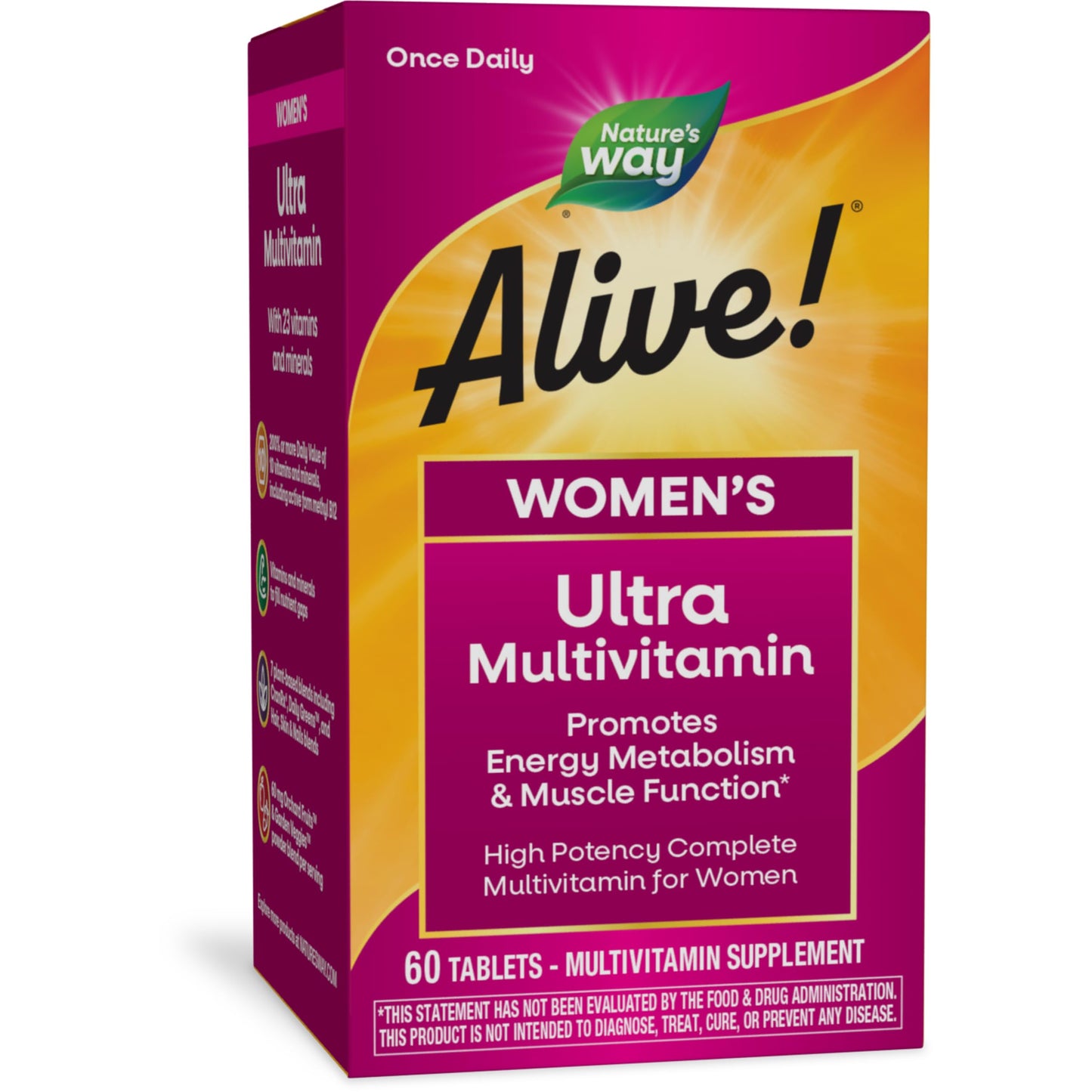 Nature's Way Alive! Women's Daily Ultra Multivitamin, High Potency Formula, Promotes Energy Metabolism and Muscle Function*, with Methylated B12, 60 Tablets
