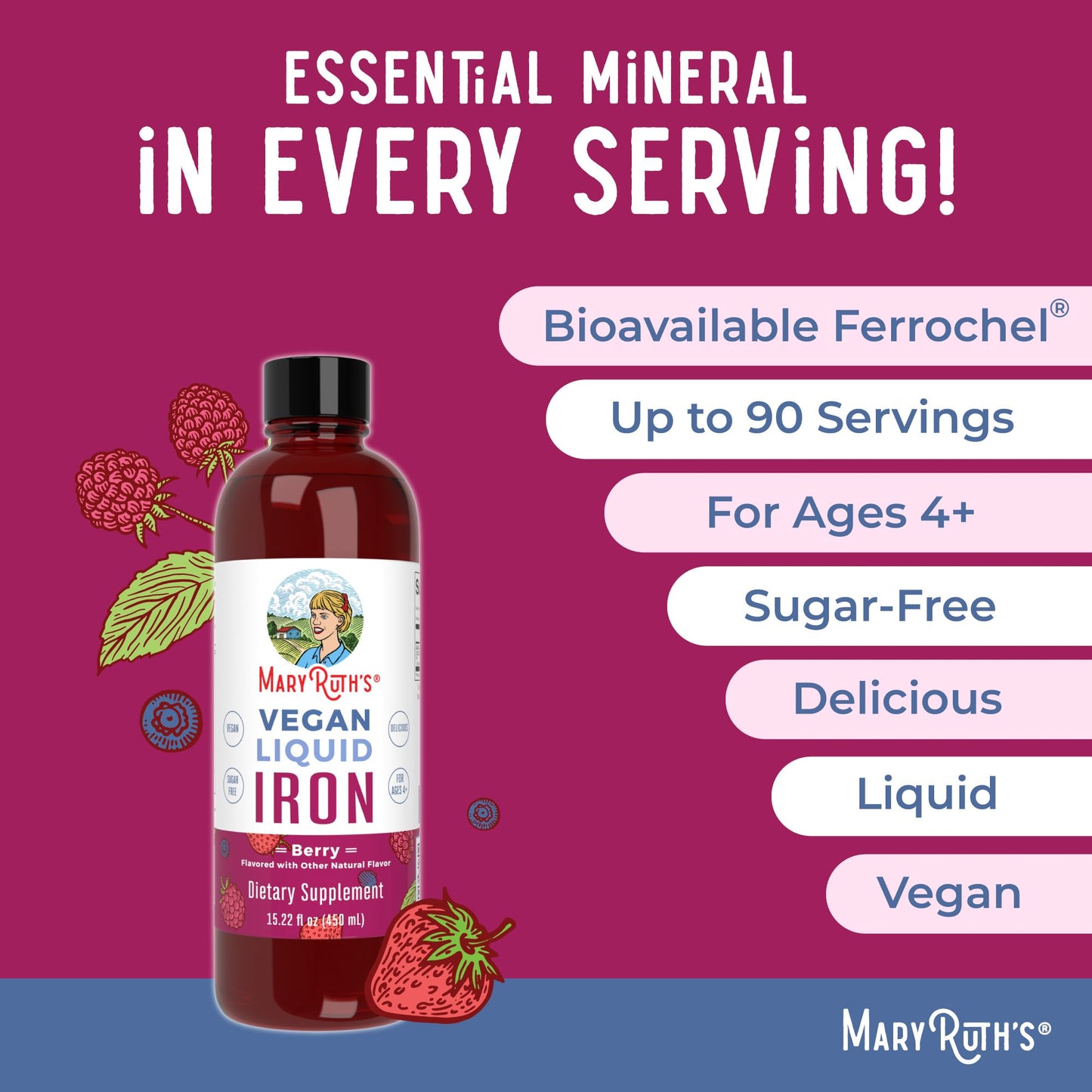 MaryRuth Organics Liquid Morning Multivitamin (Fruit Punch) & Iron Liquid (Berry) | Clean Label Project Verified® | Vitamins for Energy, Immunity, & Overall Health | Vegan, Non-GMO, Gluten Free