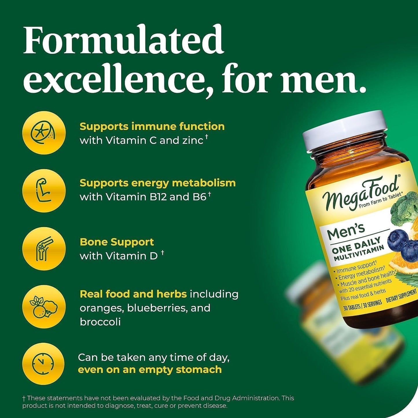 MegaFood One Daily Mens Multivitamins - Multivitamin for Men - Vitamin C, Vitamin D3 & Vitamin B12 - Muscle, Energy Metabolism & Immune Support - Vegetarian, Gluten Free - 30 Tablets, 30 Servings
