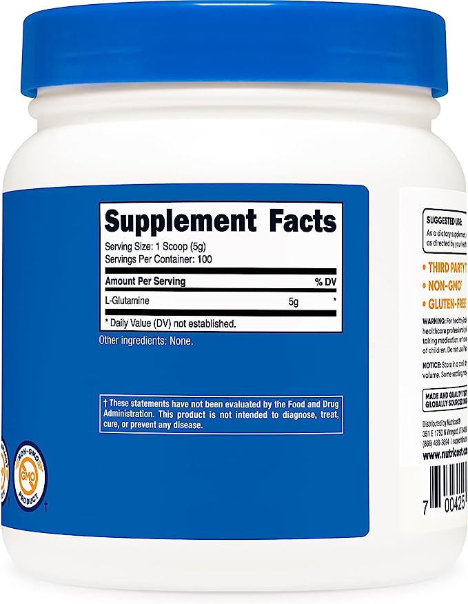 Nutricost L-Glutamine Powder (500 Grams) Unflavored - Gluten Free & Non-GMO, 100 Servings
