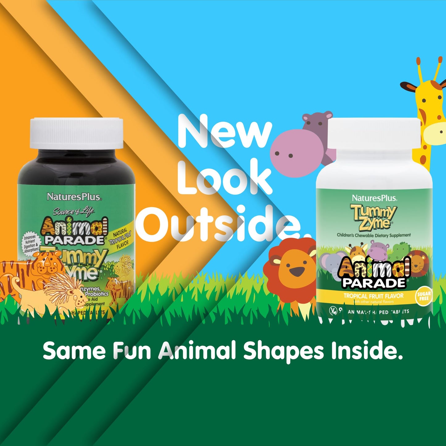 Natures Plus Animal Parade Source of Life Children's Chewable Digestive Aid - Tropical Fruit Flavor - 90 Animal Shaped Tablets - Contains Live Probiotics - Vegetarian, Gluten-Free - 90 Servings