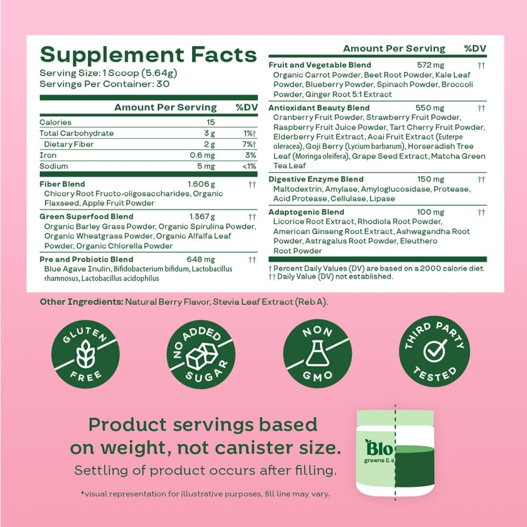 Pre-Order | Arrives in 5–10 Days –
Bloom Nutrition Superfood Greens Powder, Digestive Enzymes with Probiotics and Prebiotics, Gut Health, Bloating Relief for Women, Chlorella, Green Juice Mix with Beet Root Powder, 30 SVG, Berry