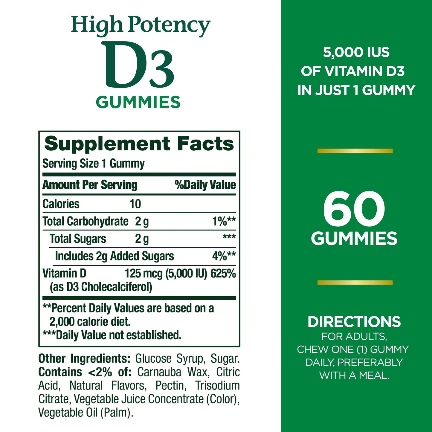Nature's Bounty Vitamin D 5000 IU Gummies, Vitamin D3 High Potency Immune Support & Bone Health Supplement, 5000 IU in 1 Gummy, Strawberry Flavor, 2 Month Supply, 60 Vegetarian Gummies for Adults