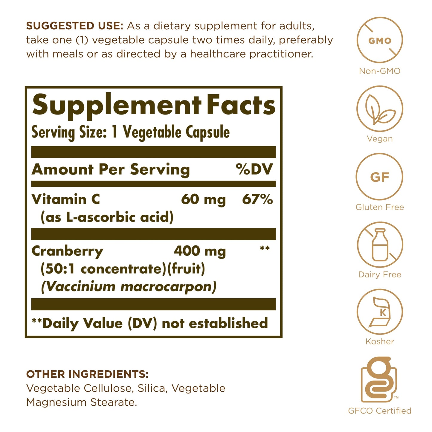 Solgar Cranberry with Vitamin C - 60 Vegetable Capsules - Supports Urinary & Bladder Health - Non-GMO, Vegan, Kosher, Gluten Free - 60 Servings