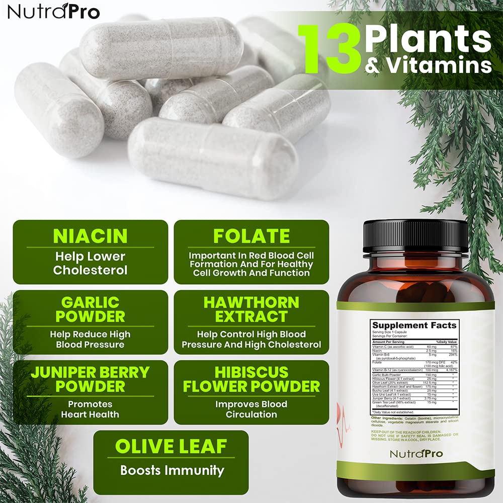 Heart Health Blood Pressure Support Supplement - Support Blood Pressure & Healthy Circularity Naturally with Hawthorn Berry & Hibiscus.Vitamins Pills for Healthy Hypertension (BP) & Healthy Heart.