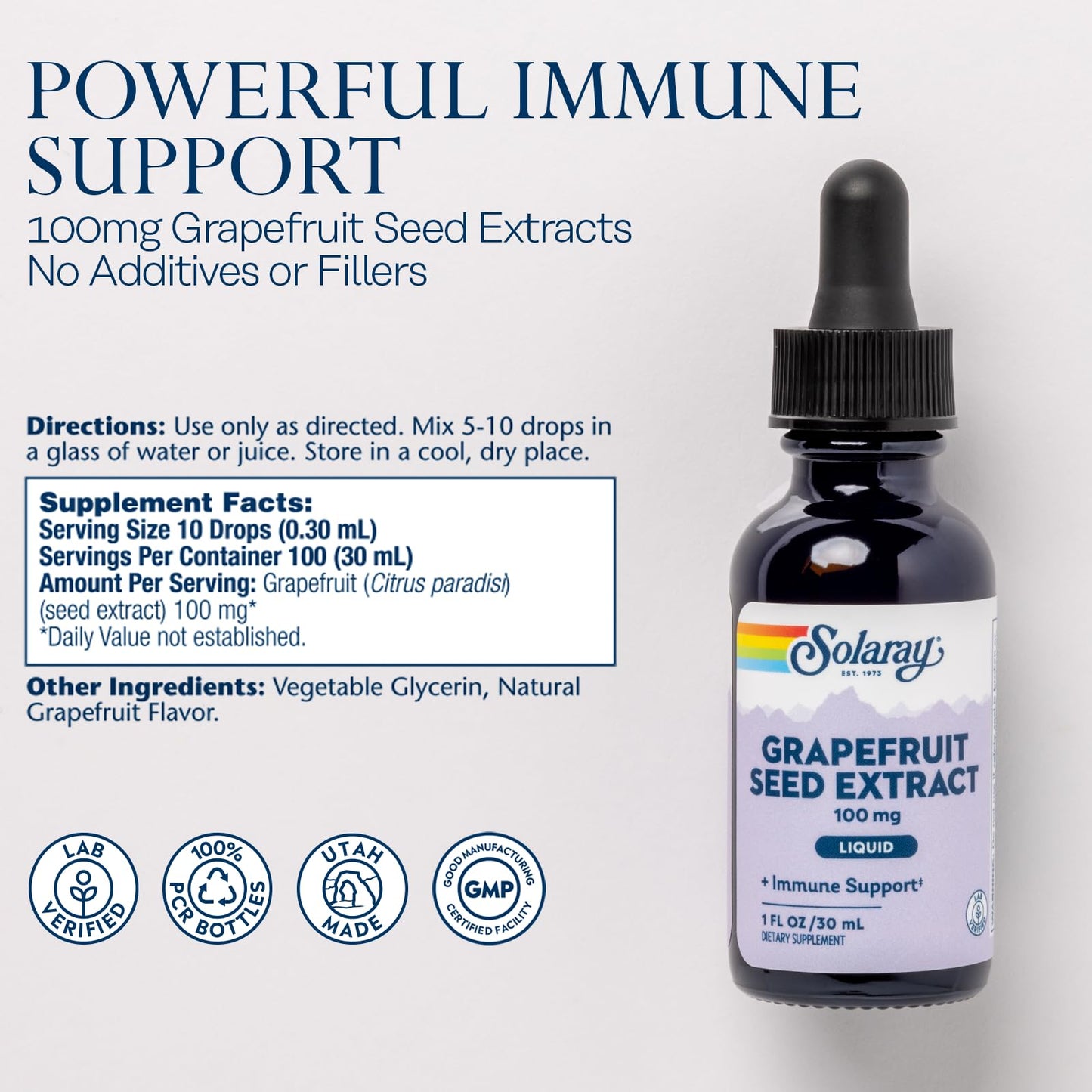 Pre-Order | Arrives in 5–10 Days – SOLARAY Grapefruit Seed Extract Liquid 100mg - Immune Support Supplement w/Antioxidants and Polyphenols - Gut Health and Digestion Support - 60-Day Guarantee, Lab Verified, Approx. 100 Serv, 1 FL OZ