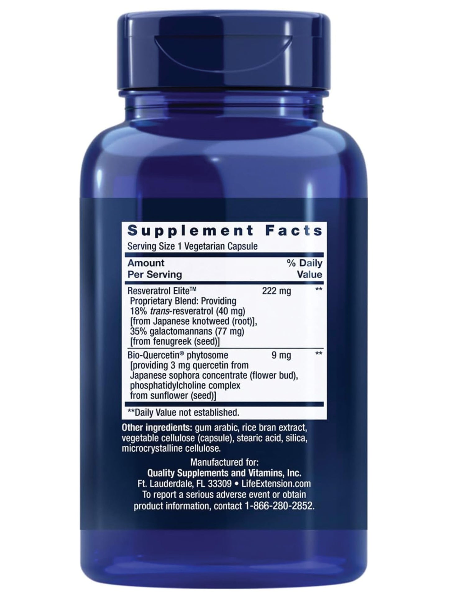 Life Extension Optimized Resveratrol Elite, Trans-resveratrol, quercetin, Healthy Aging, Heart Health, Brain Health, oxidative Stress, Gluten-Free, Non-GMO, Vegetarian, 60 Capsules