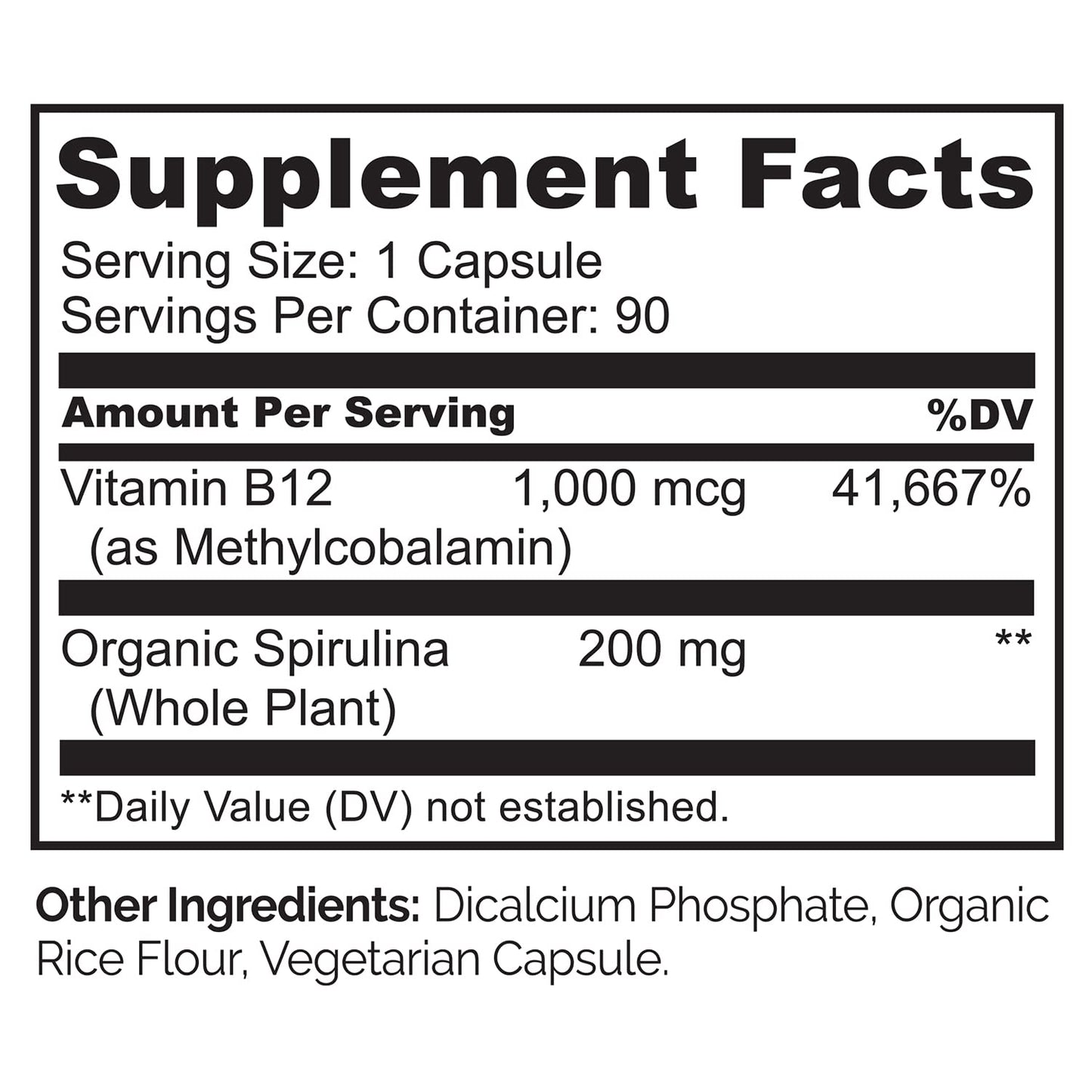NATURELO Vegan B12 - Methyl B12 with Organic Spirulina - High Potency Vitamin B12 1000 mcg Methylcobalamin - Supports Healthy Mood, Energy, Heart & Eye Health - 90 Capsules