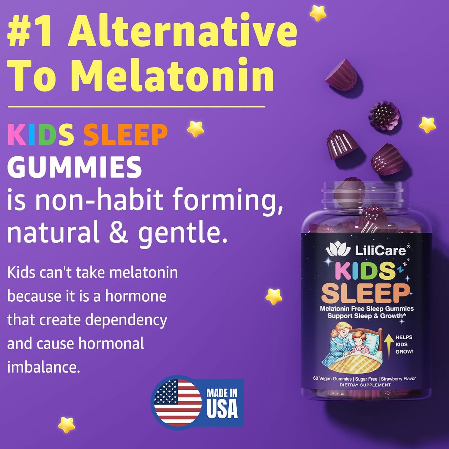 LILICARE Kids Sleep Gummies - Magnesium Glycinate Gummies, Melatonin Free Sleep Aid | Magnesium, Calcium, D3, B6, L Theanine | Kid Melatonin Alternative for Restful Sleep (Pack of 2)