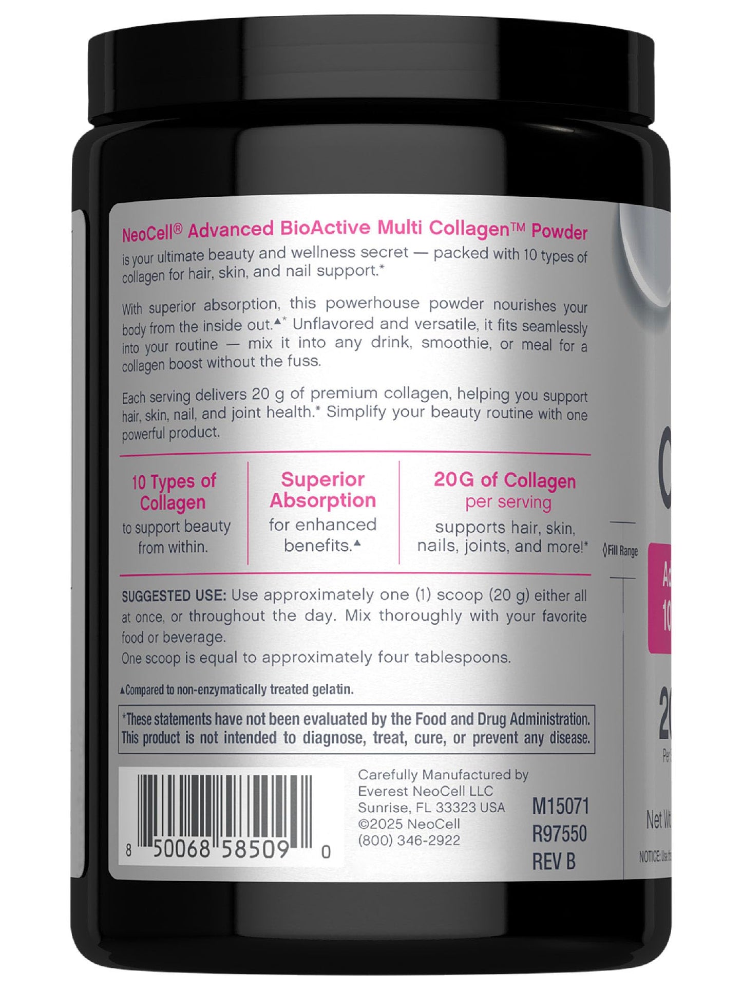 NeoCell Super Multi Collagen Peptides Powder | 9oz | 10 Types of Collagen | Skin, Hair and Nails | Beauty Supplement | Unflavored Powder | For Women and Men