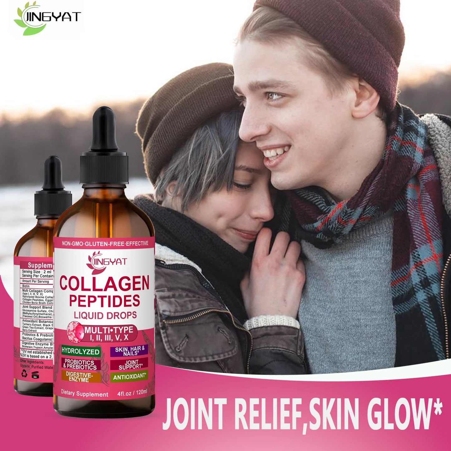 Collagen Peptides Liquid Drops, Multi Collagen Peptides for Women w/ Glucosamine Chondroitin MSM Biotin, Hydrolyzed Collagen Peptides Supports Skin Hair Nail Joints Bones Gut Health, 60 Servings