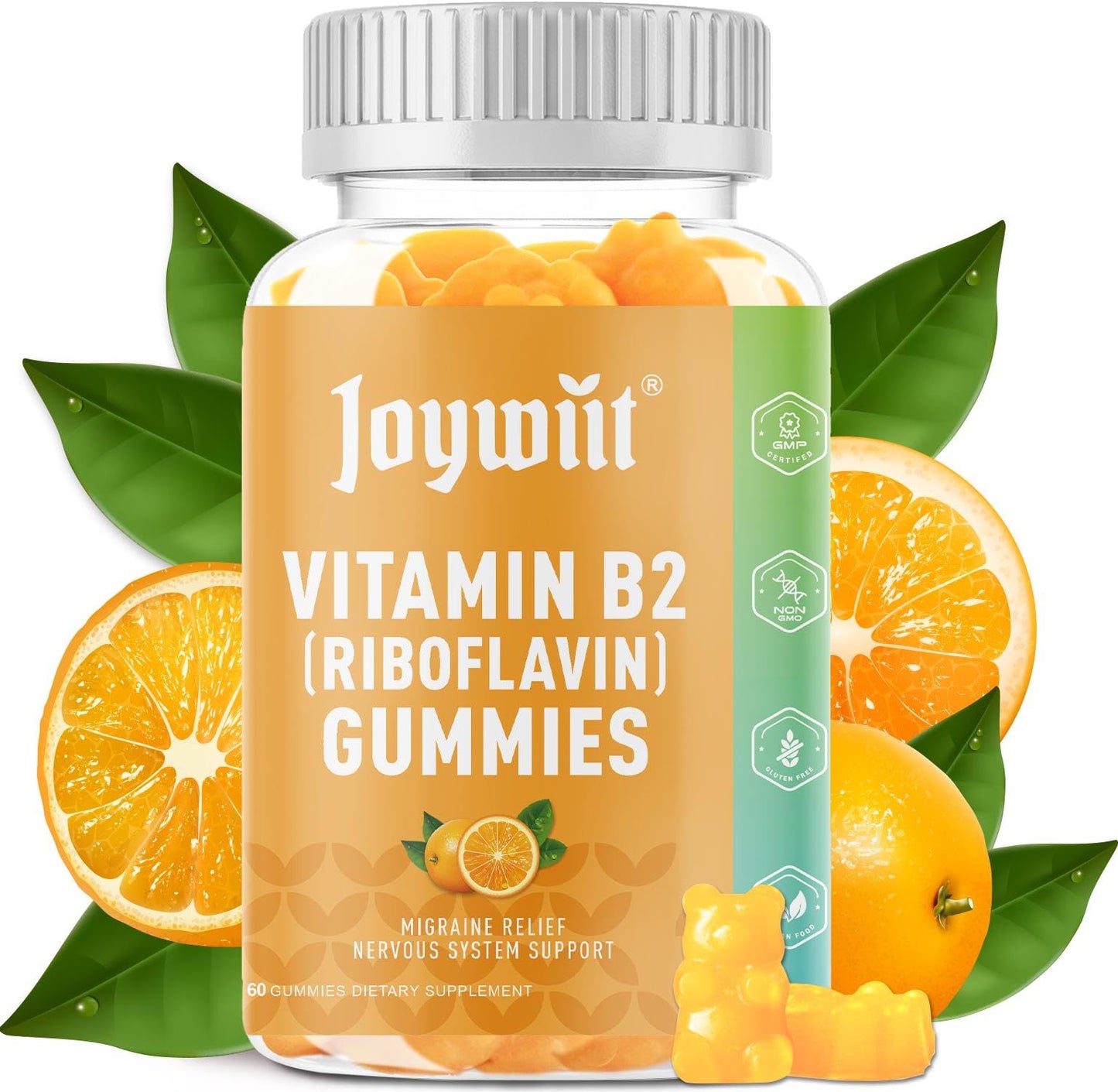 Joywiit Vitamin B2 Gummies | Riboflavin 400mg | B2 Vitamin 400mg Chewable for Adults and Kids, Migraine Relief & Energy and Nervous System Support, Non GMO, Vegan - 60 Counts