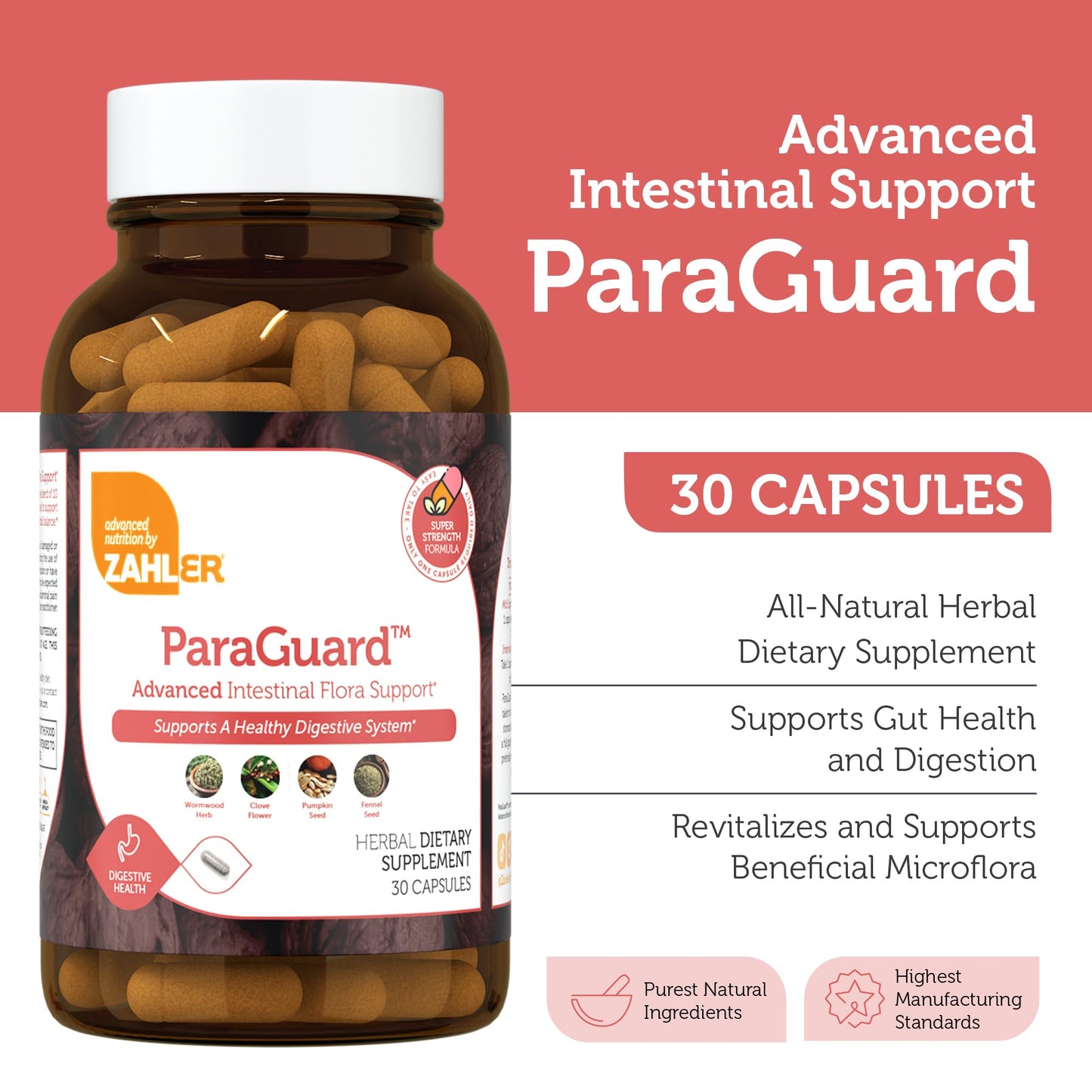 Zahler - ParaGuard Capsules - Gut Health Supplement - Formula has Wormwood, Garlic Bulb, Pumpkin Seed, Clove & More - Natural Support for Humans - Certified Kosher 30 Count