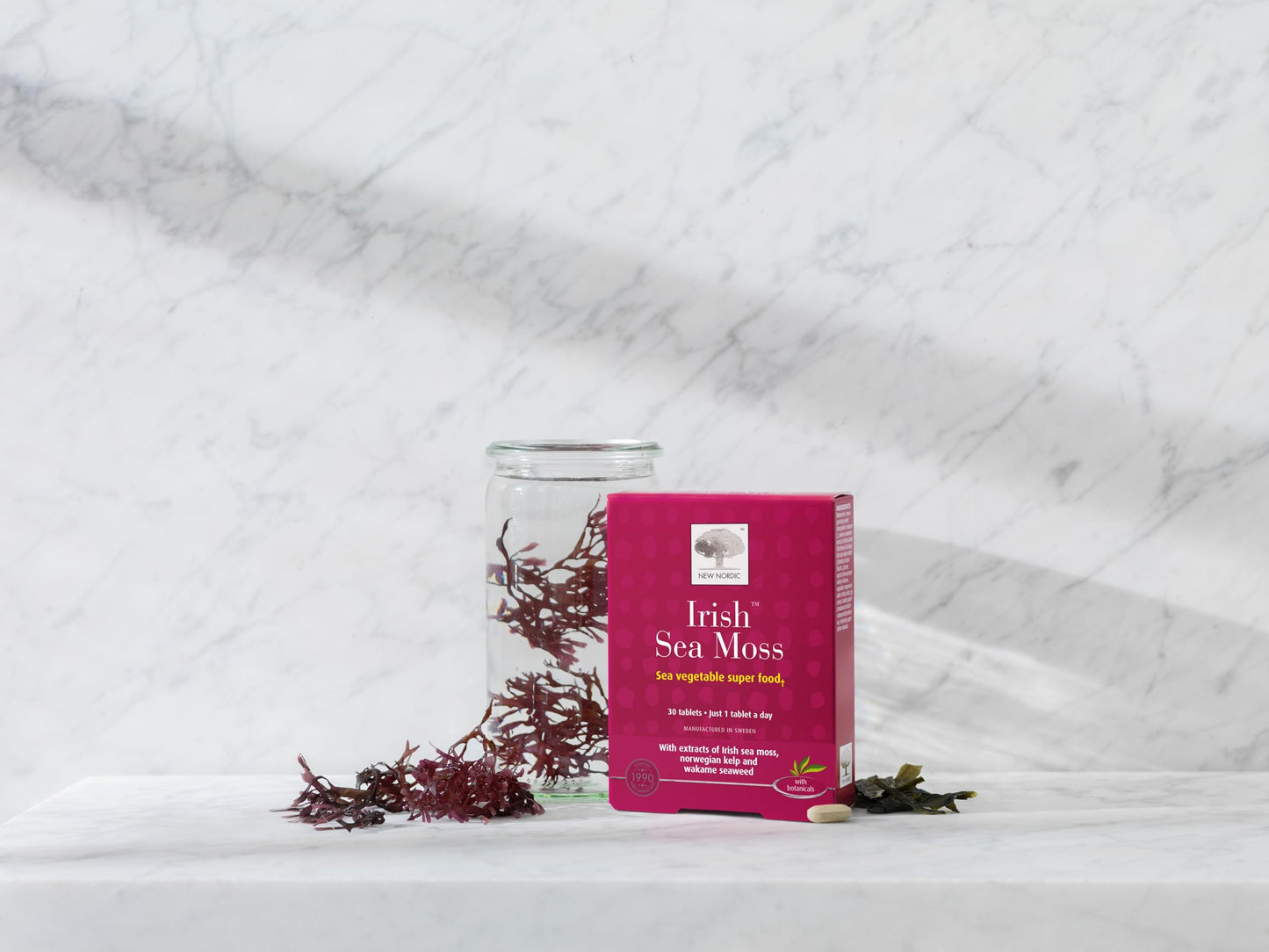 NEW NORDIC Irish Sea Moss Extract, Powerful Tri-Algae Complex with Pure Norwegian Kelp and Wakame Seaweed, Vegan & Gluten Free, Compressed Raw Powder, 30 Tablets