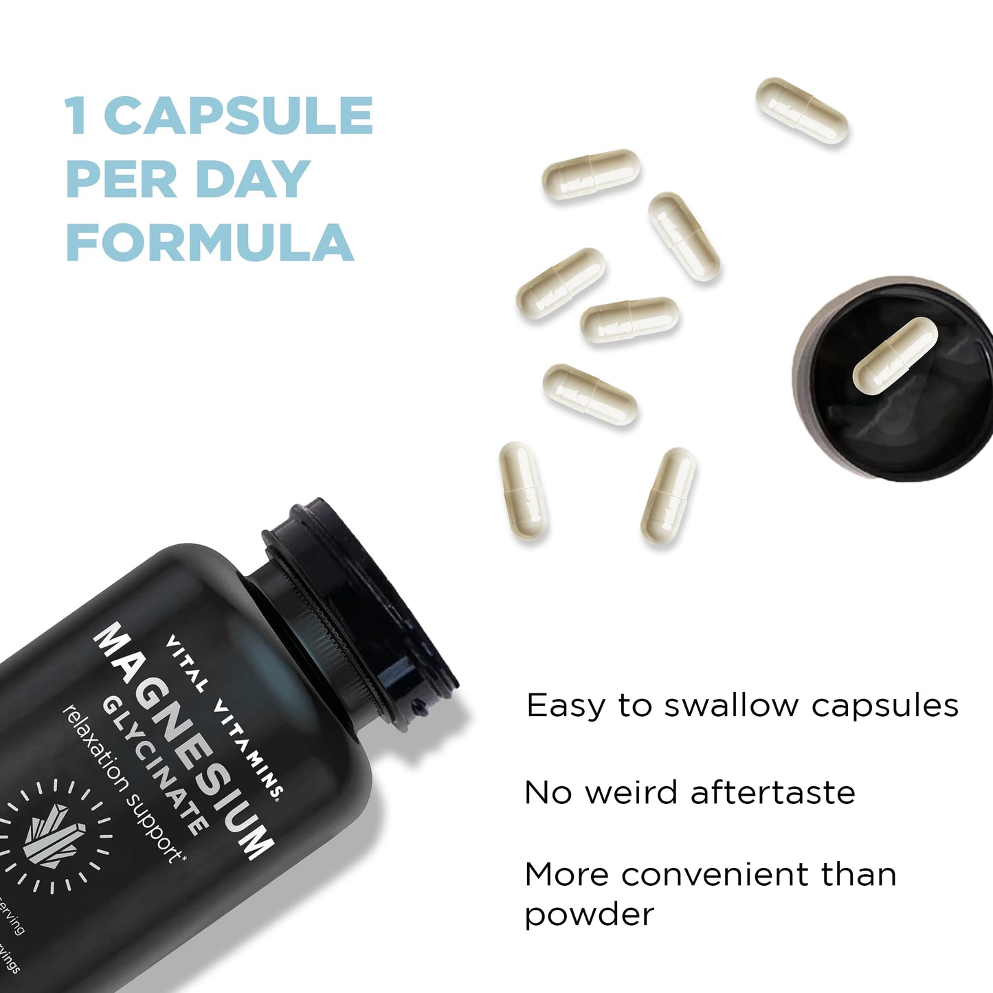 Vital Vitamins Magnesium Glycinate 500mg - High Absorption Formula - Promotes Relaxation, Calmness, & Restful Sleep - Pure Magnesium Supplement for Men & Women - 180 Capsules, Vegan, Non-GMO