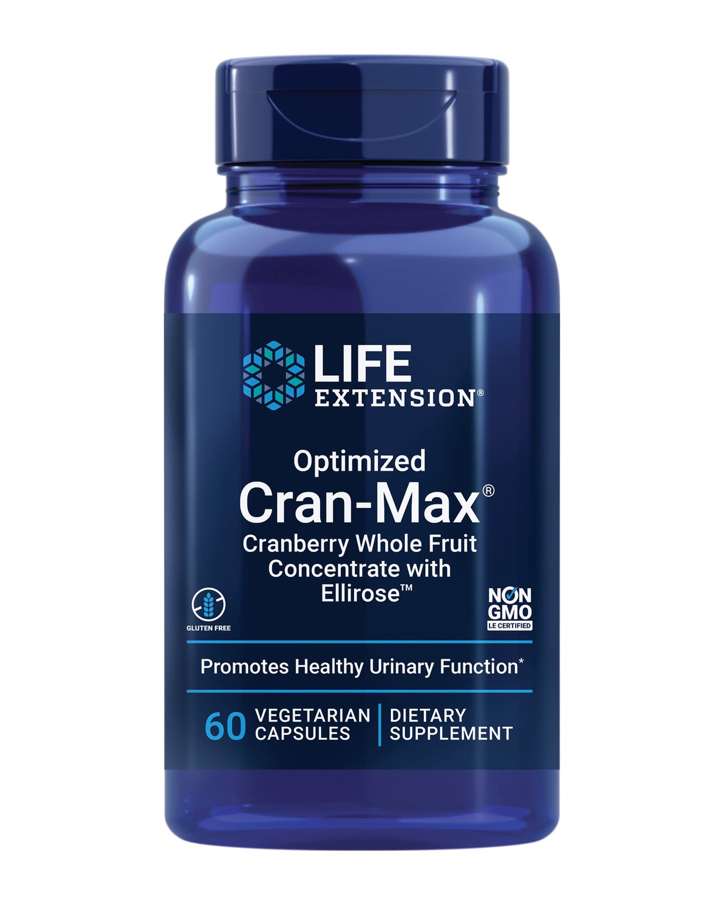 Life Extension Optimized Cran-Max®, Cranberry Whole Fruit Concentrate with Hibiscus Extract, Best in Class Support for Female Urinary Tract Health, Gluten-Free, Vegetarian, Non-GMO, 60 Capsules