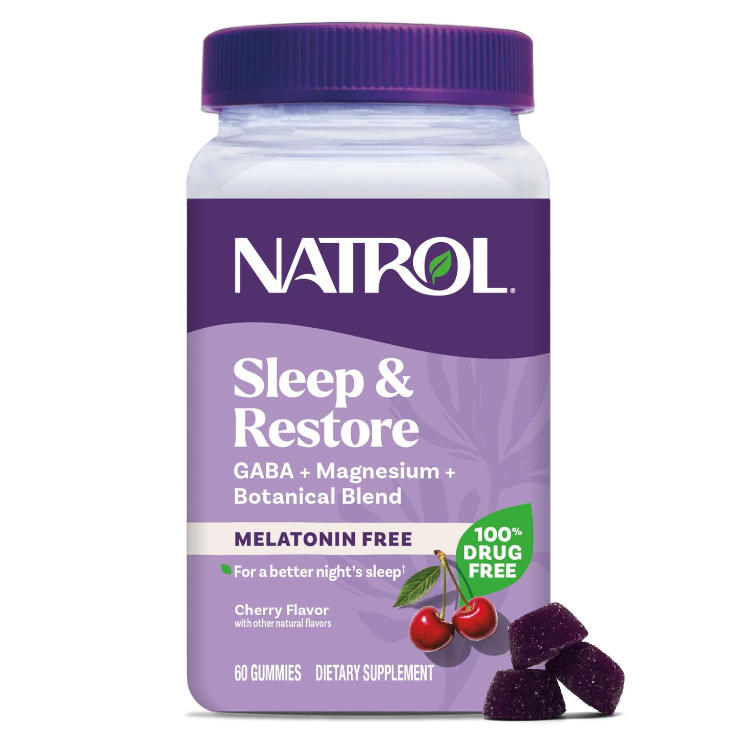 Natrol Sleep & Restore Magnesium Glycinate Gummies, Magnesium for Sleep Aids for Adults, Melatonin-Free, Cherry Flavored, 30 Day Supply