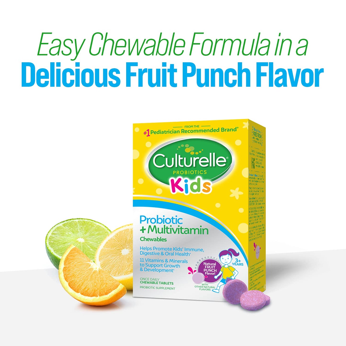 Pre-Order | Arrives in 5–10 Days – Culturelle Kids Probiotic + Complete Multivitamin Chewable For Kids, Ages 3+, 30 Count, Digestive Health, Oral Health & Immune Support - With 11 Vitamins & Minerals, including Vitamin C, D3 & Zinc