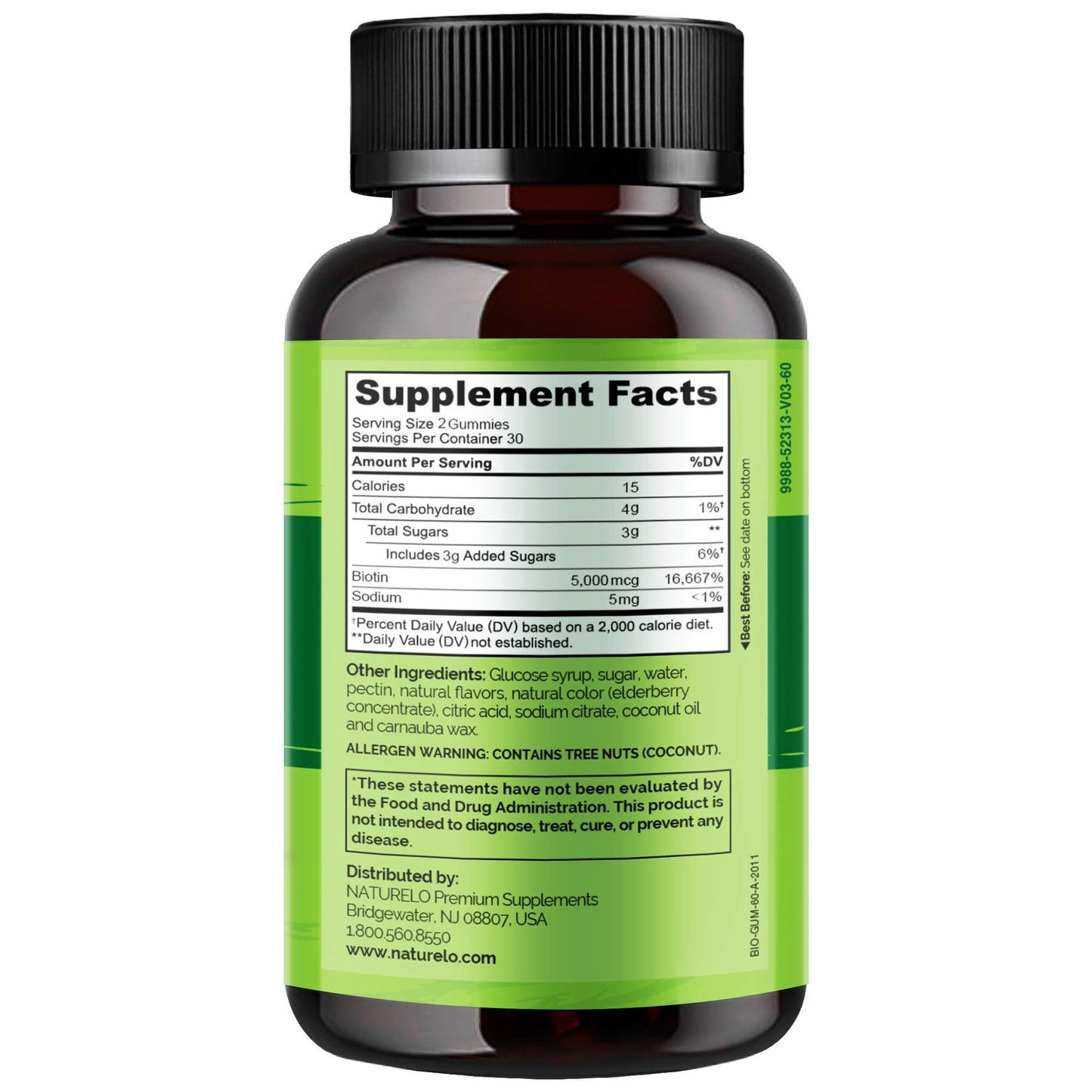 NATURELO Biotin Gummies - Supports Healthy Hair, Skin & Nails - High Potency 2500 mcg - Non GMO, Gluten Free - 60 Gummies
