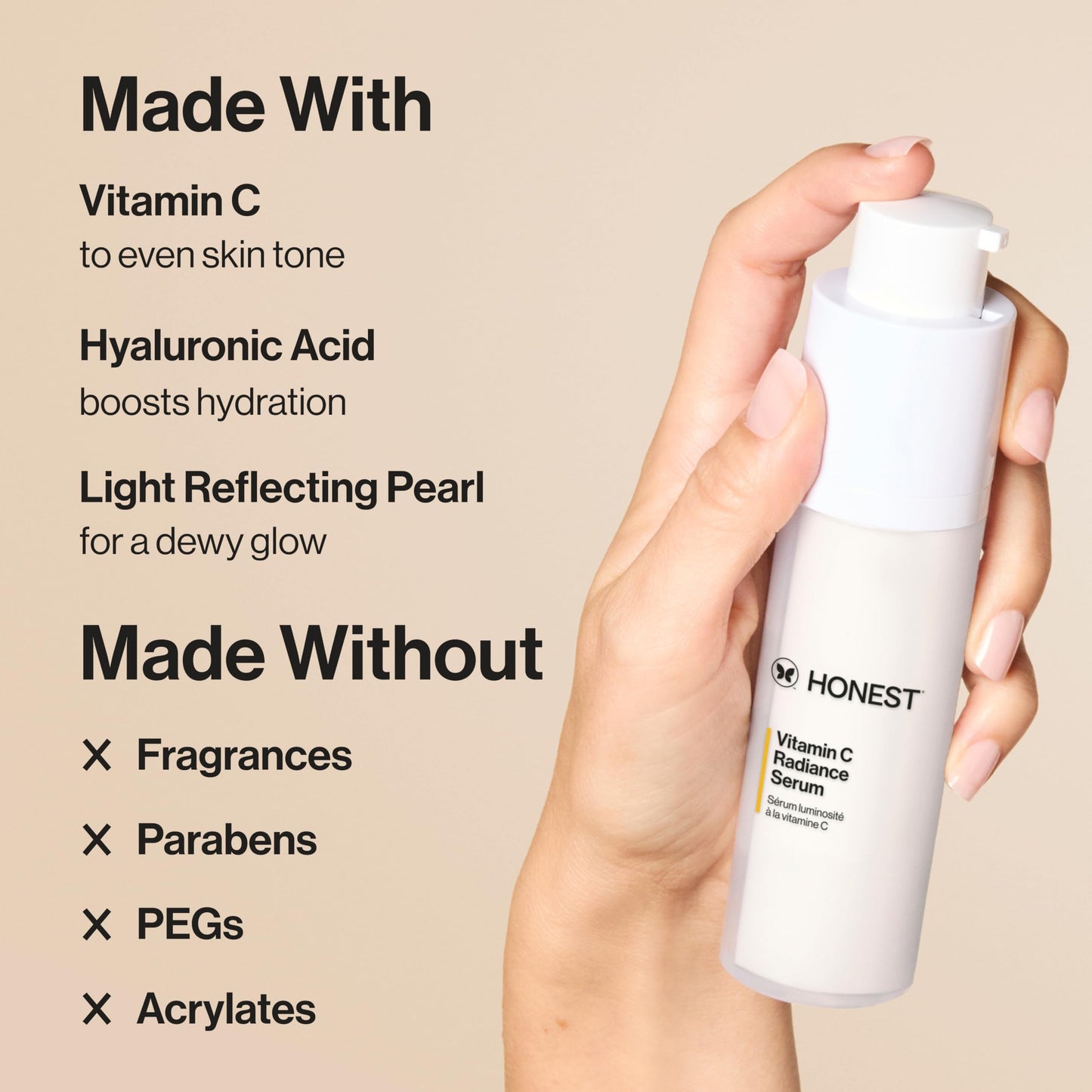Honest Beauty Vitamin C Radiance Serum | Improves + Brightens Skin Tone and Complexion | Gentle for Sensitive Skin, Fragrance Free, Vegan | 1 fl oz