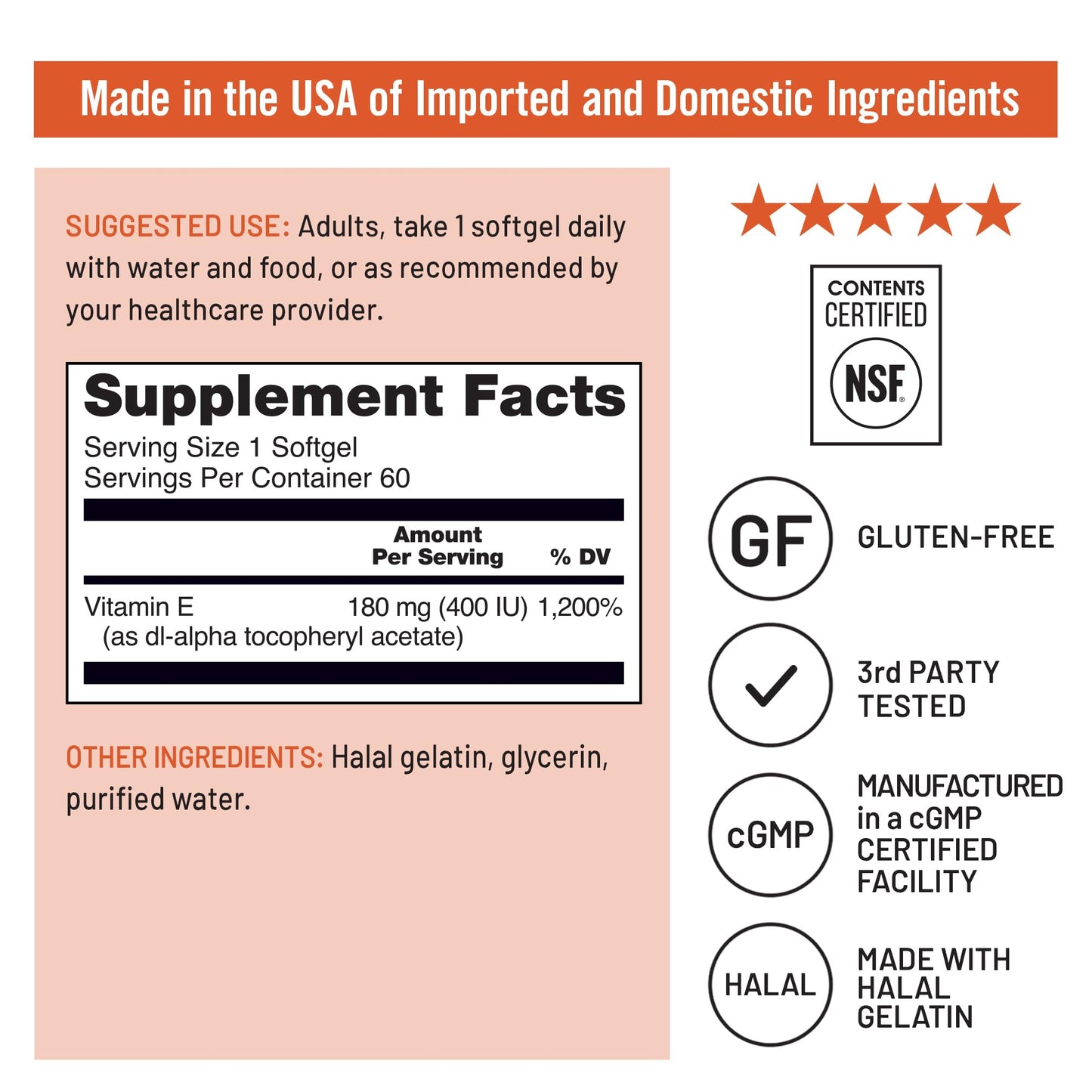 NatureWise Vitamin E 400 IU Softgels (180mg DL-Alpha) - Dairy, Gluten, and Soy Free, Non-GMO Antioxidant Dietary Supplement for Skin, Heart, Eye, and Immune Health Support - 2-Month Supply, 60 Count