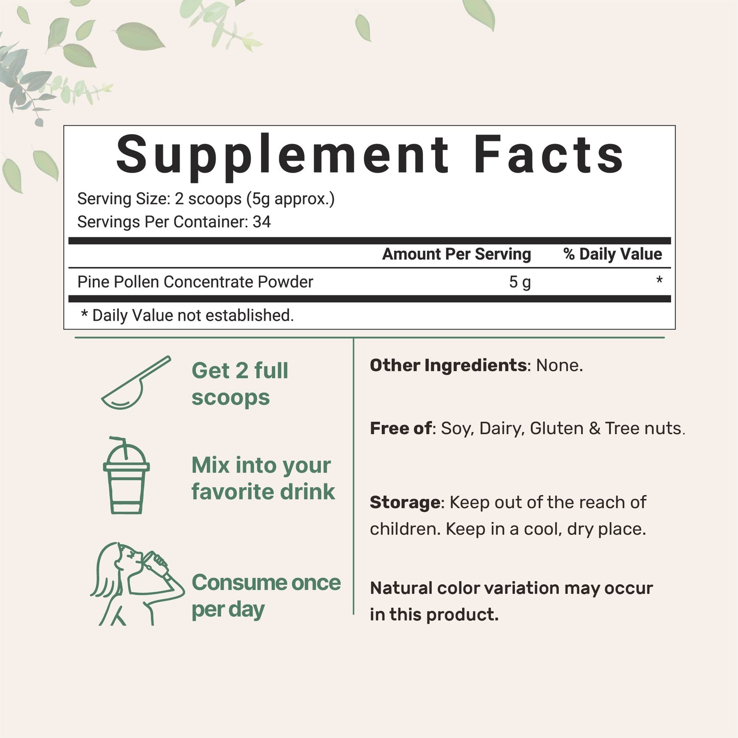 Micro Ingredients Pure Pine Pollen Powder, 6 Ounce, Wild Harvest an Broken Cell Wall, Supports Immune System Health, Boosts Energy, Antioxidant & Androgenic, No GMOs, Vegan Friendly