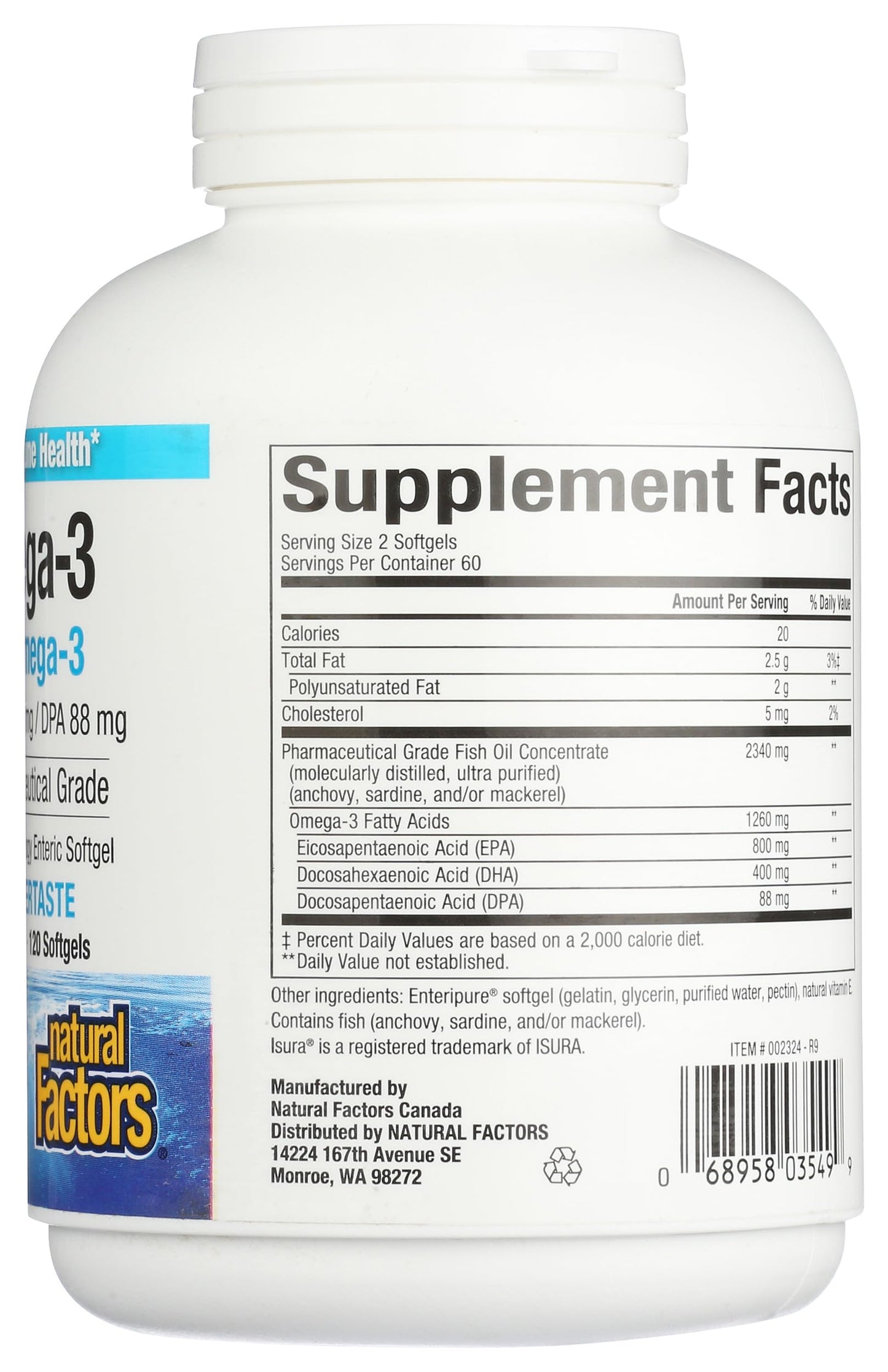 Natural Factors RxOmega-3, Natural Support for Heart Health with DHA and EPA, Daily Dietary Supplement, 120 Softgels
