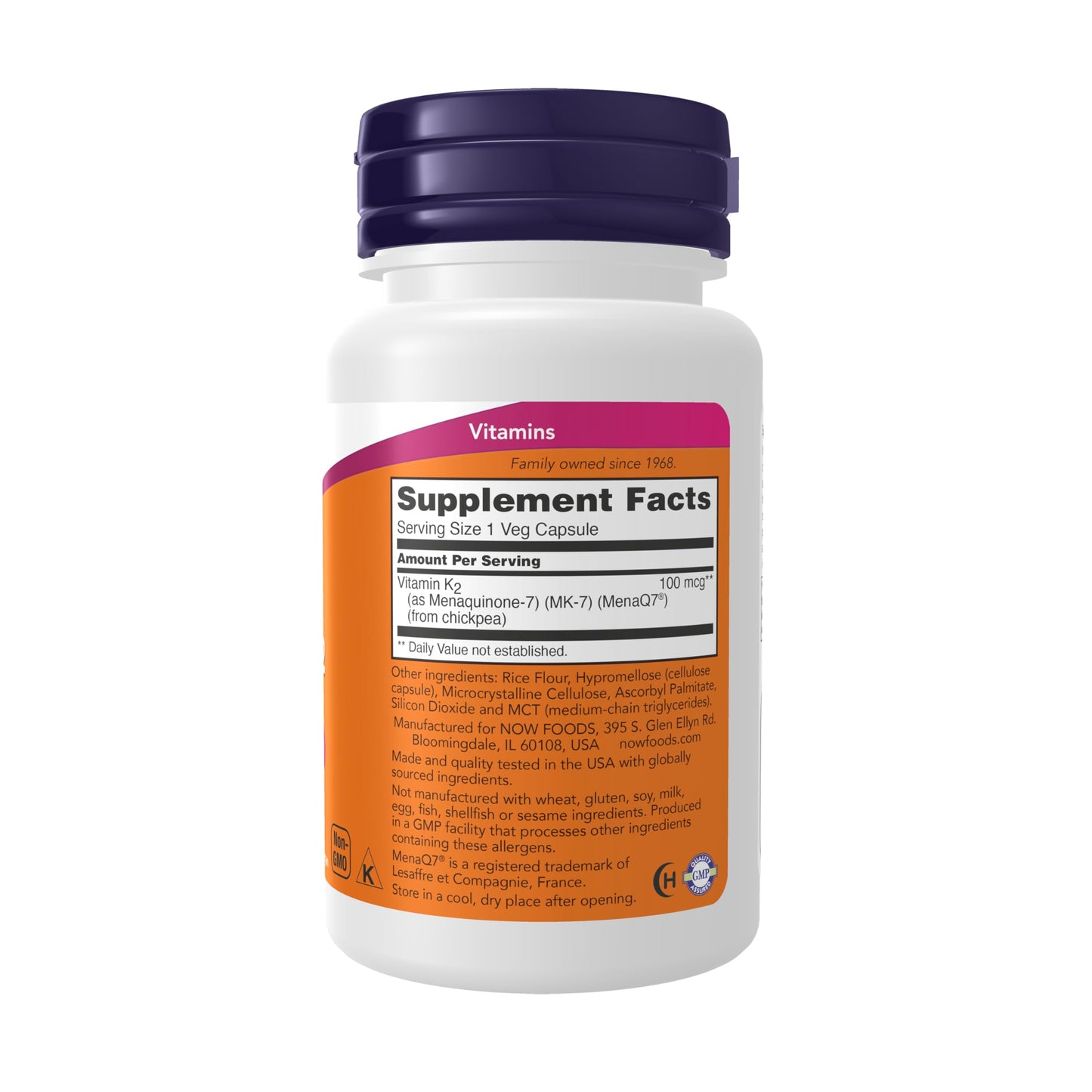 Pre-Order | Arrives in 5–10 Days – NOW Foods Supplements, MK-7 Vitamin K-2 100 mcg, Cardiovascular Support*, Supports Bone Health*, 60 Veg Capsules