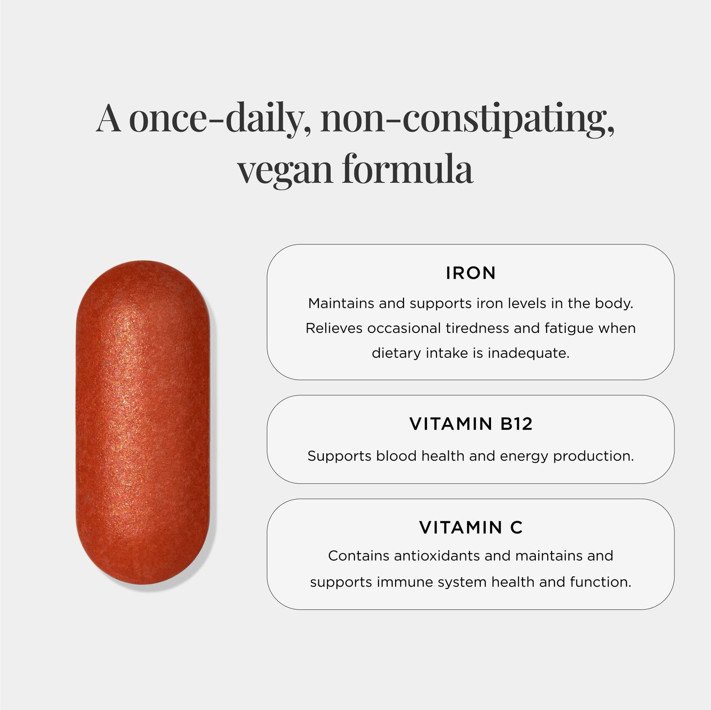 JSHealth Vitamins Iron+ Supplement for Energy Support - Iron Deficiency Pills with Vitamin C and Vitamin B12 - No Nausea - (30 Tablets)