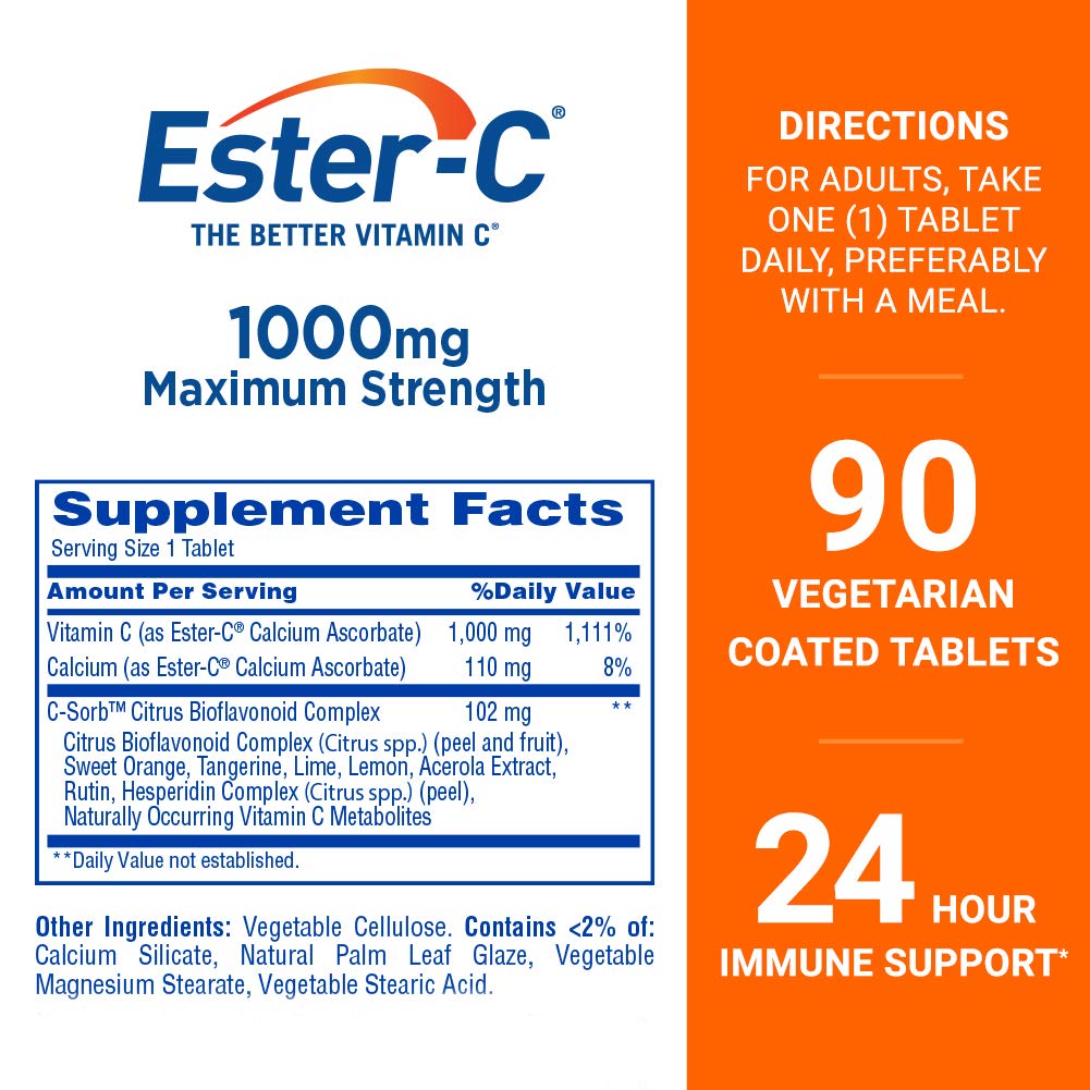 Pre-Order | Arrives in 5–10 Days – Ester-C Vitamin C, 1,000 mg, 90 Coated Tablets