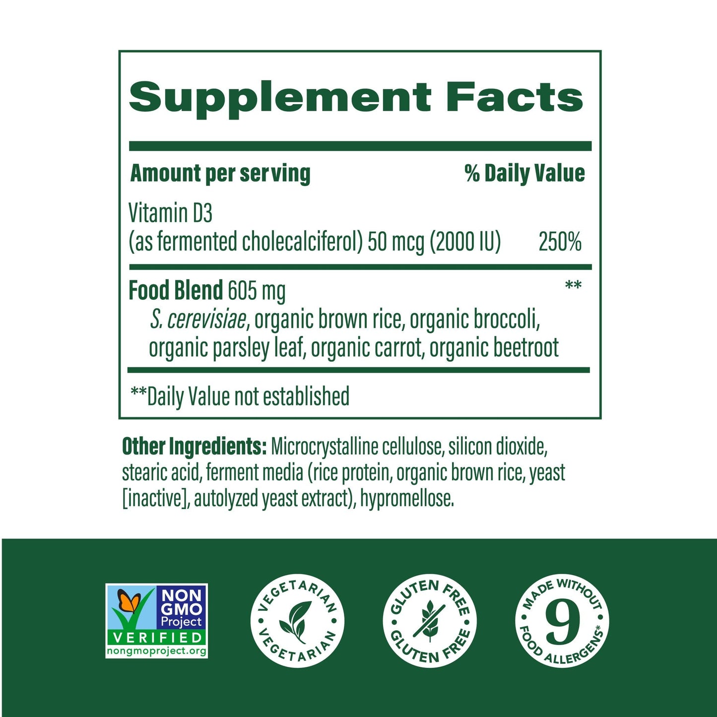 MegaFood Vitamin D3 2000 IU (50 mcg) - Vitamin D Supplements with Real Food, Immune Support, Supports Bones, Teeth & Muscles, Vegetarian, Certified Non-GMO, Kosher – 30 Tablets, 30 Servings