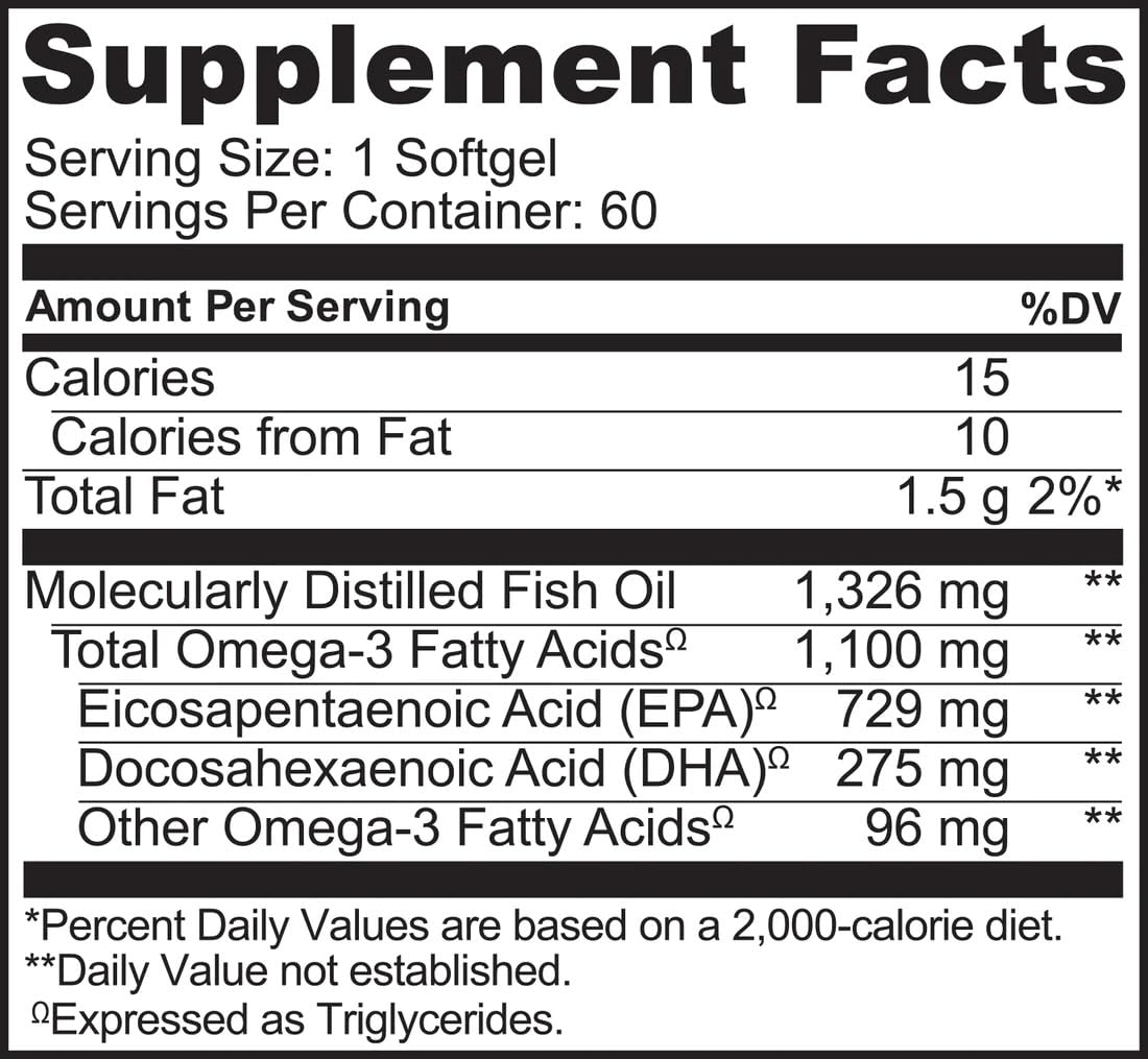 NATURELO Burpless Omega 3 Fish Oil Supplement - 1100mg Triglyceride Omega-3, EPA + DHA, Liquid Fish Oil for Heart, Eye, Brain, Joint Health - 60 Softgels, 2 Months Supply