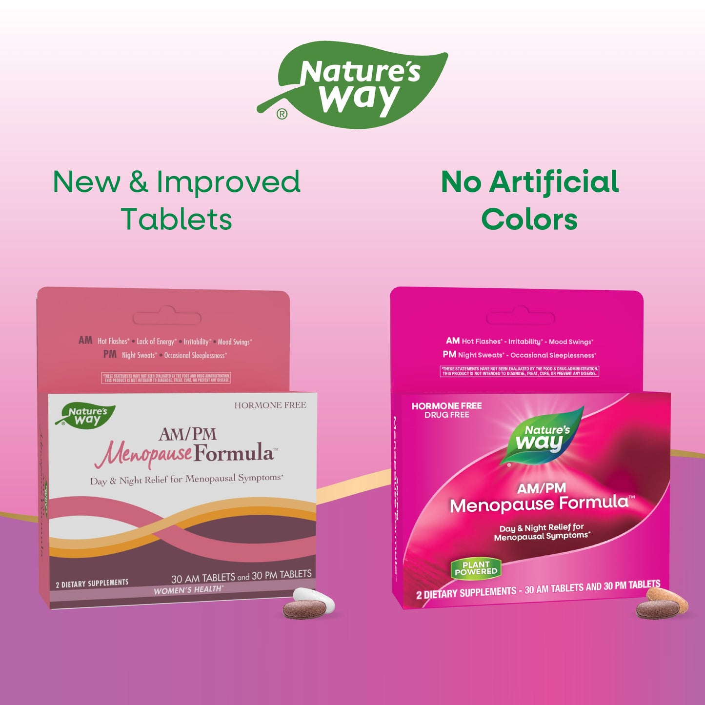 Nature's Way AM/ PM Menopause, Hot Flash Relief*, Night Sweats*, Restful Sleep*, Mood Swings*, Hormone-Free Formulas with Black Cohosh, L-Theanine, Valerian, 60 Tablets (Packaging May Vary)
