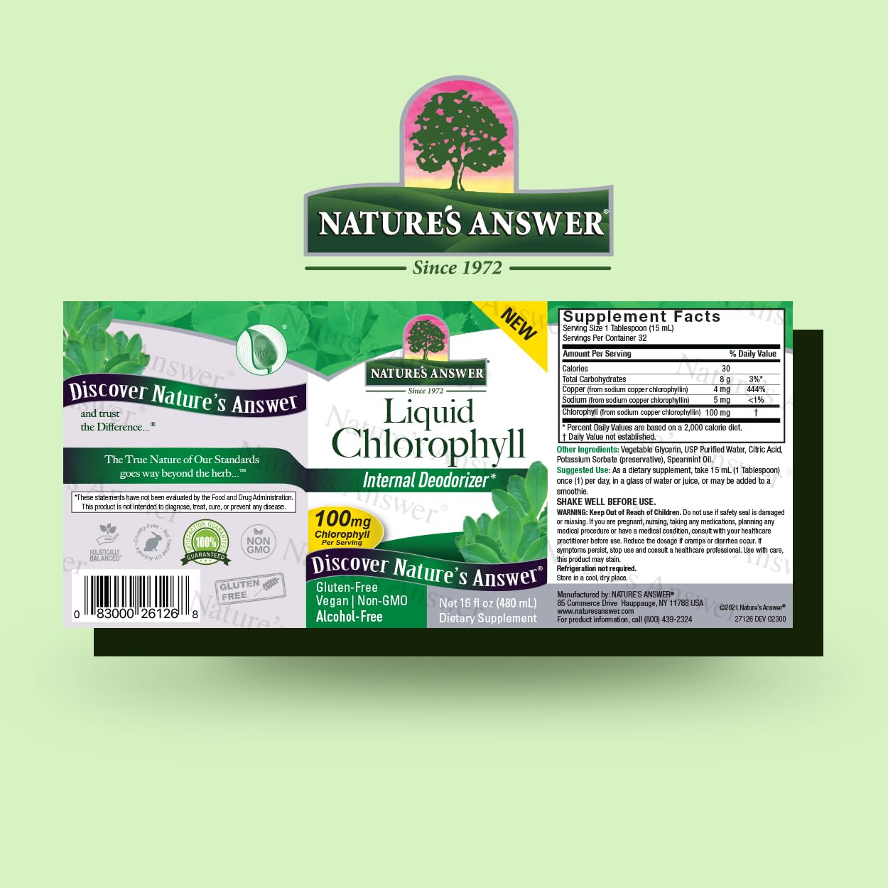 Nature's Answer – Liquid Chlorophyll Spearmint 16oz, Internal Deodorant*, Skin and Hair Support* Supports Healthy Immune Function, Detoxification 16oz, 32 Servings | Gluten Free | Non-GMO