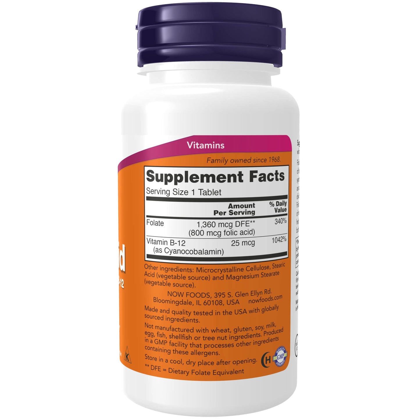NOW Supplements, Folic Acid 800 mcg + B-12 (Cyanocobalamin) 25 mcg, B Complex Vitamin, 250 Tablets (Pack of 2)